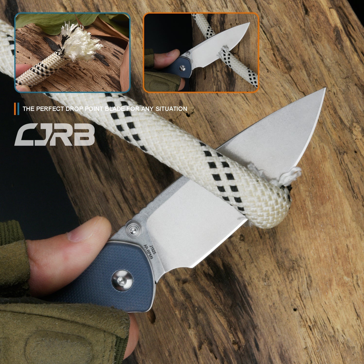 CJRB Pyrite J1925 AR-RPM9 Steel Stone Wash Blade G10 Handle Folding Knives - Gray (J1925-GY)