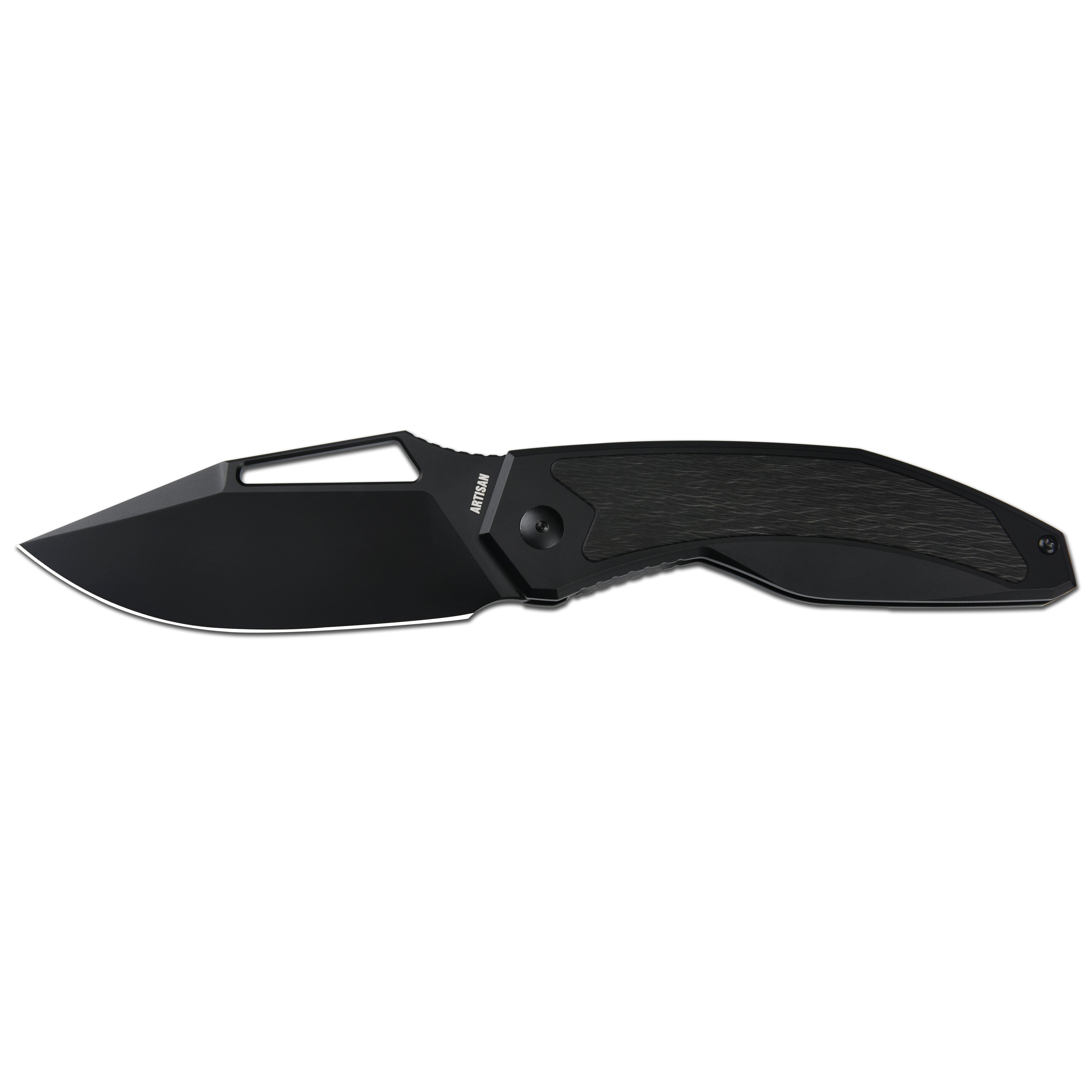 Artisan Cutlery Fragarach ATZ-1879G S90V Blade Titanium Handle Folding Knives - Blak PVD Blade/Sidecut Fat Carbon Inlay (1879G-BBK)