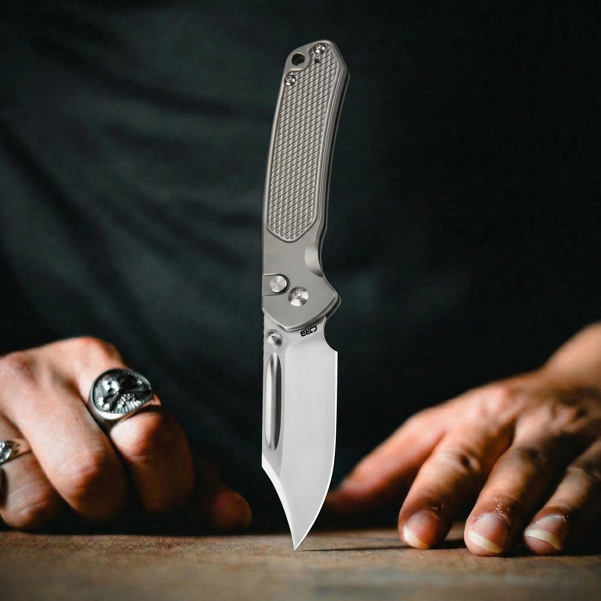 CJRB Bowie Pyrite J1942T CPM S90V Blade Titanium Handle Folding Knives