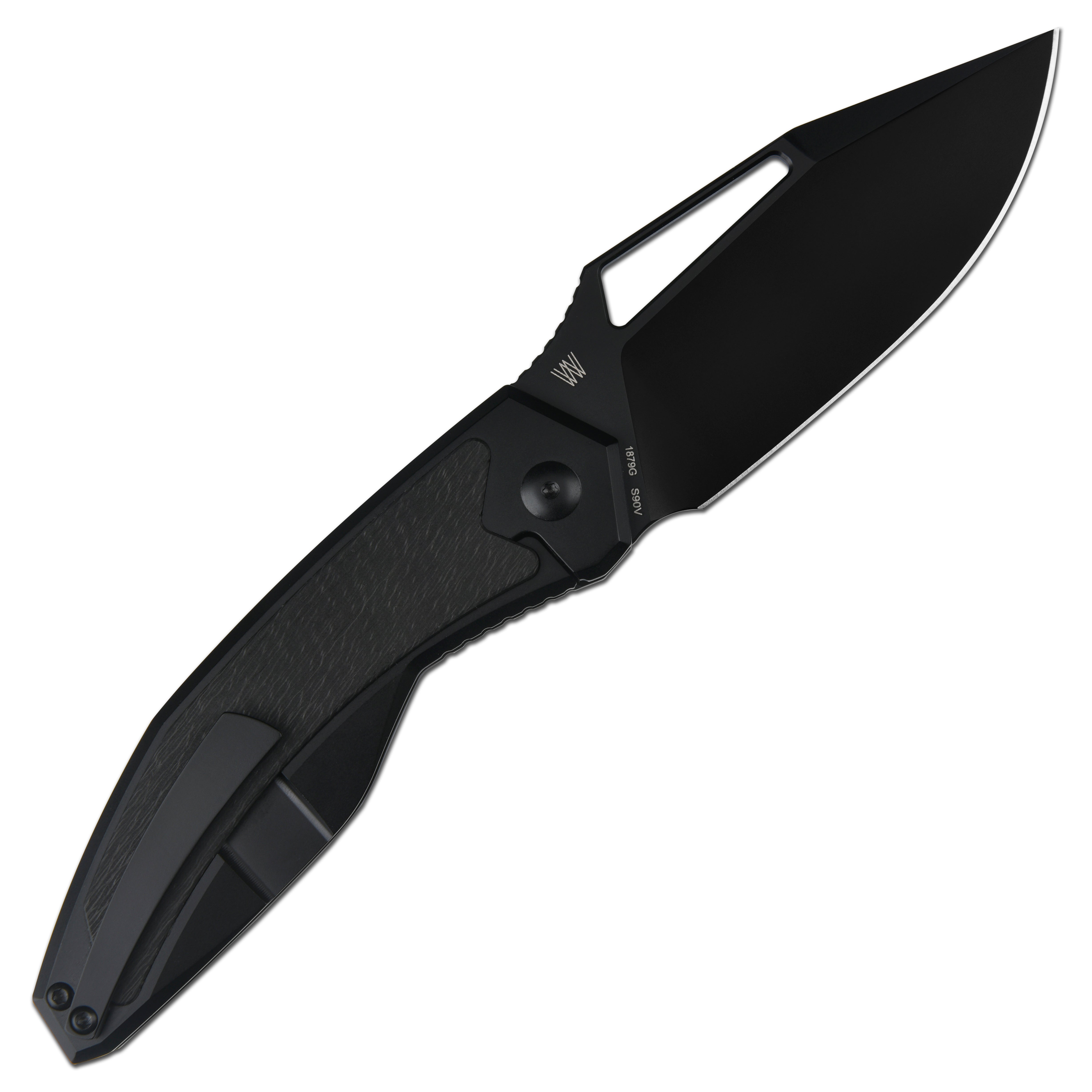 Artisan Cutlery Fragarach ATZ-1879G S90V Blade Titanium Handle Folding Knives - Blak PVD Blade/Sidecut Fat Carbon Inlay (1879G-BBK)