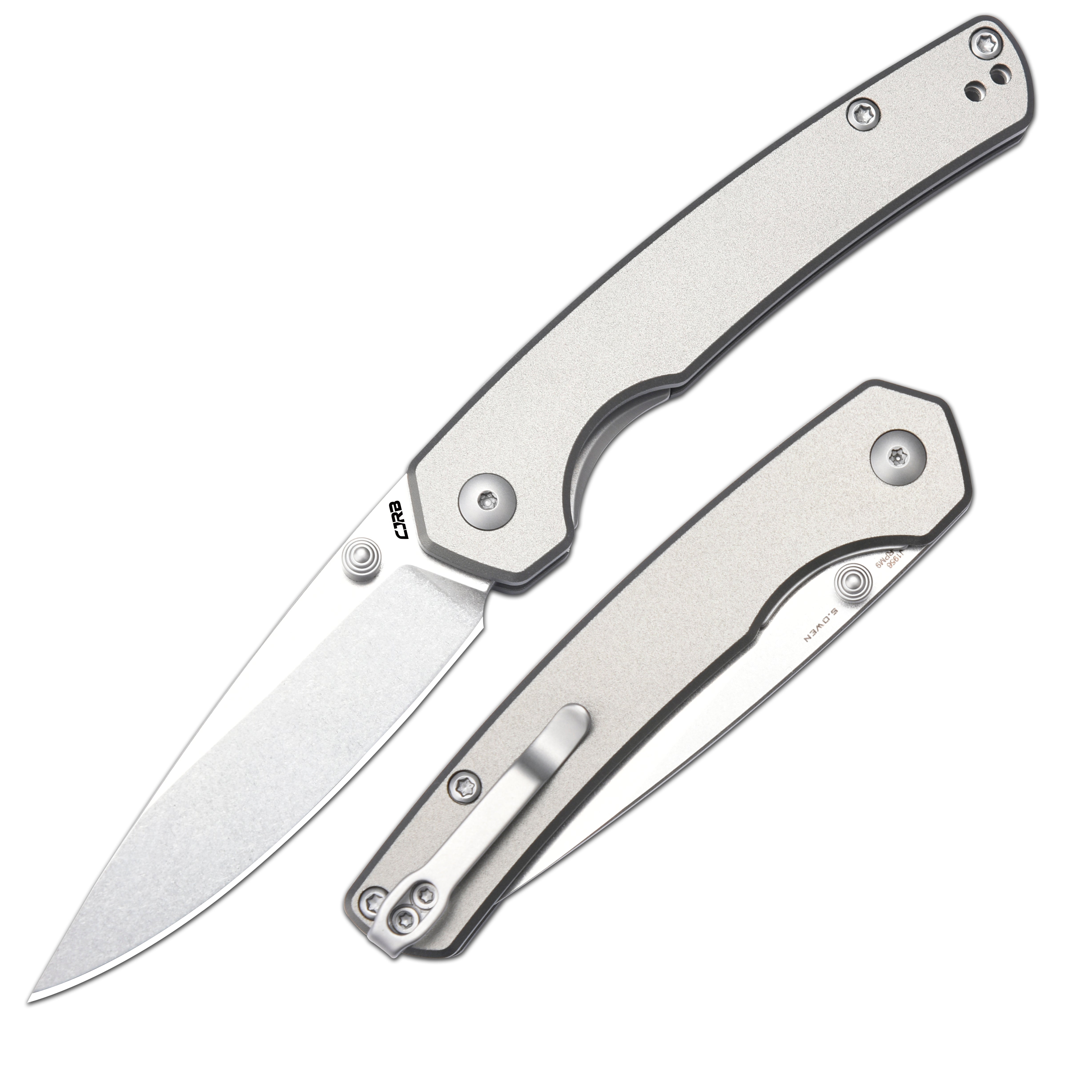 CJRB Kain J1956 AR-RPM9 Steel Blade Aluminum Handle Folding Knives - Stone Wash/Gray Aluminum (J1956-GYA)
