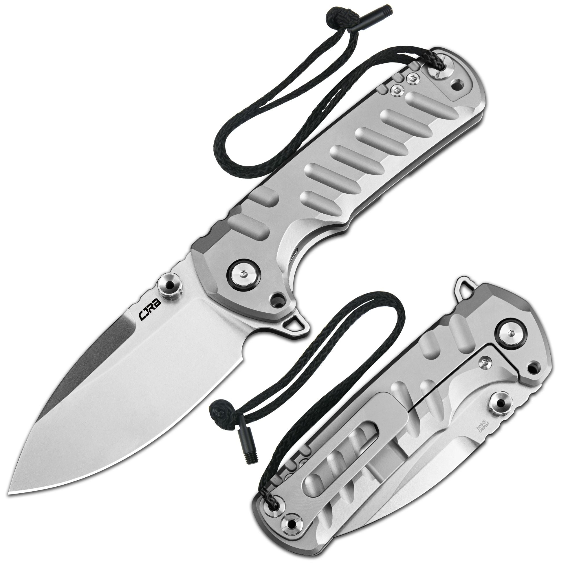 CJRB Tundra Flipper &Thumb Stud & Locking Pin & Frame Lock Tatical Knife Titanium Handle (3.78'' Stone Wash CPM S35VN Blade) J1966G-GY (Limited Edition)