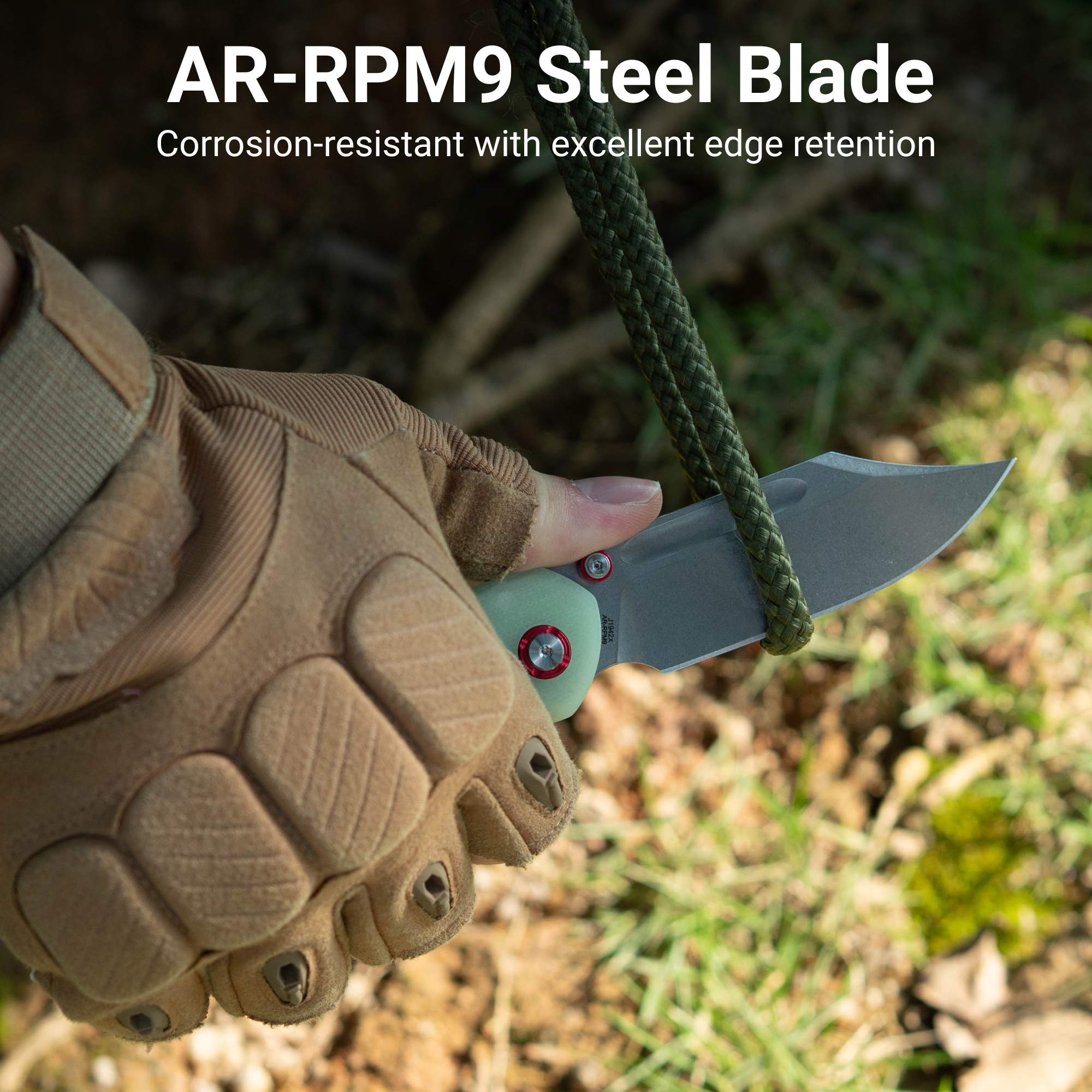 CJRB Bowie Pyrite Thumb Stud & Top Liner Lock Folding Knife G10(Glow In the Dark) Handle (3.35'' AR-RPM9 Steel Stone Wash Blade) J1942X-GD