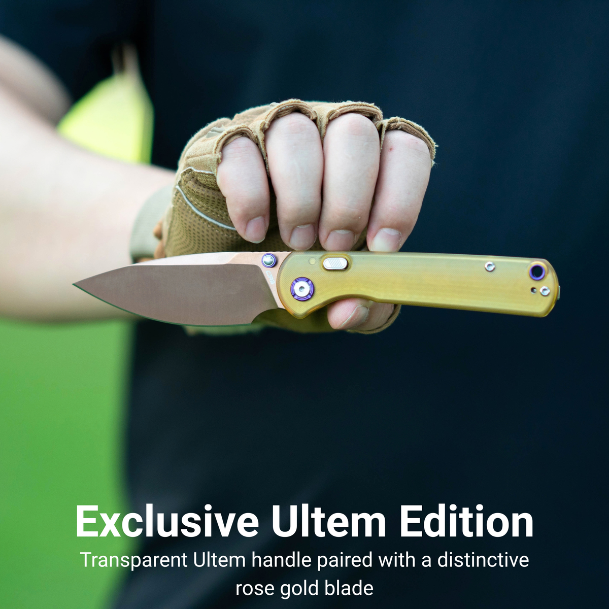 CJRB Latitude Thumb Stud & Top Liner Lock Folding Knife Ultem Handle (3.47'' Rose Gold AR-RPM9 Steel Blade) J1975-AMB (Exclusive)
