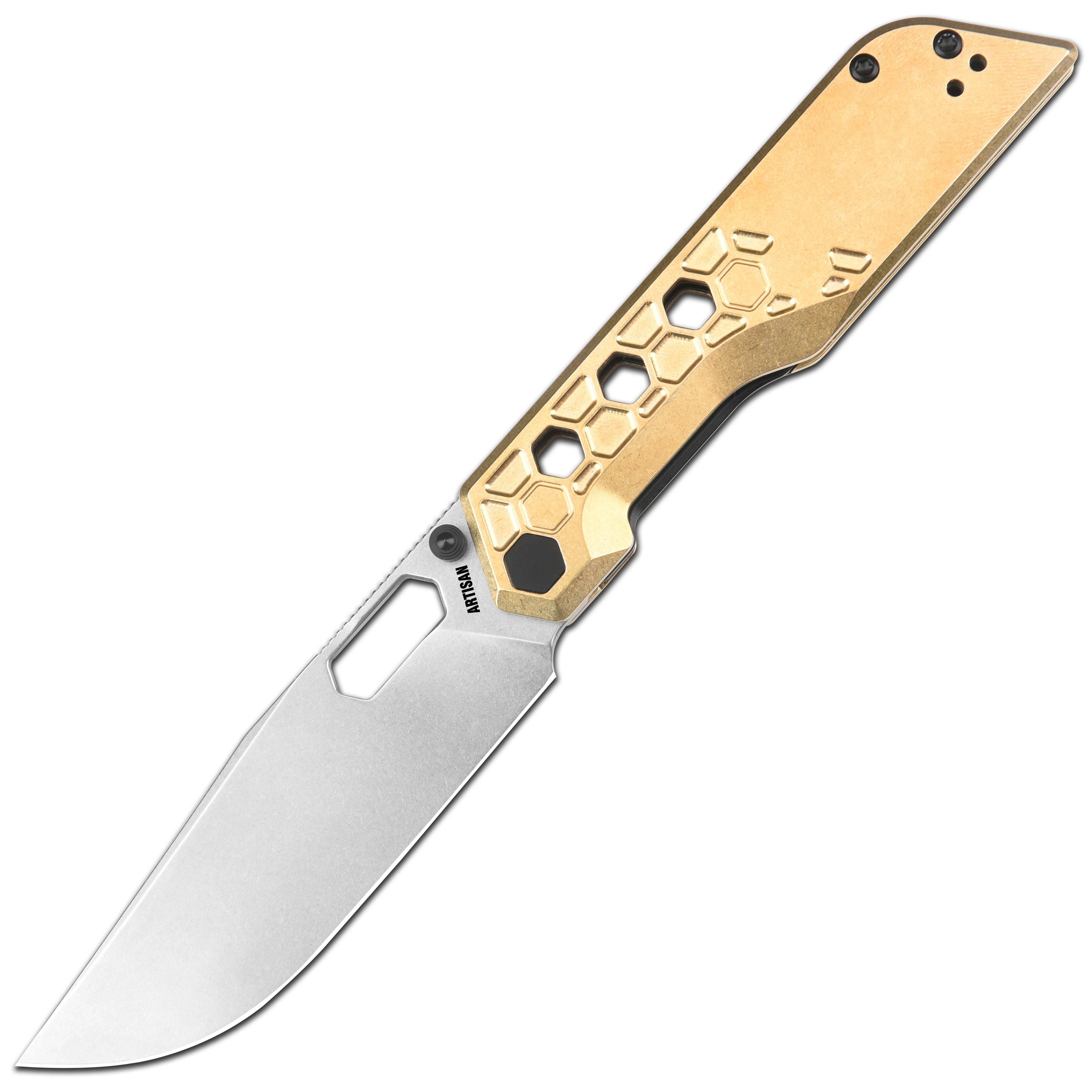 Artisan Cutlery Beest ATZ-1878P AR-RPM9 Blade Brass Handle Folding Knives