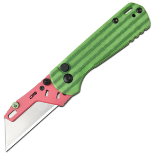 CJRB Boxer J1967 G10 Handle Folding Utility Knife, with 10 Extra Blades (Green Watermelon)