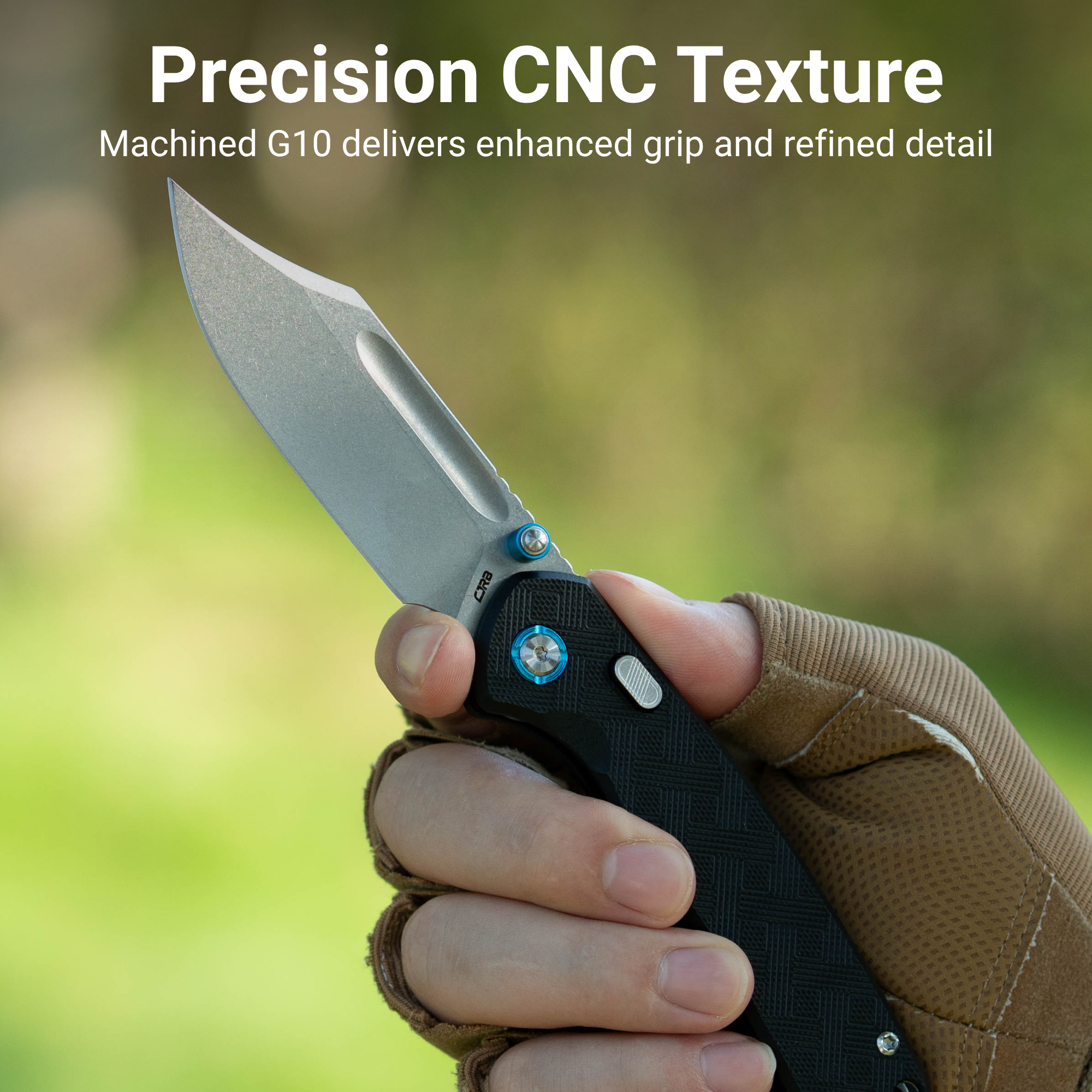 CJRB Bowie Pyrite Thumb Stud & Top Liner Lock Folding Knife Black CNC