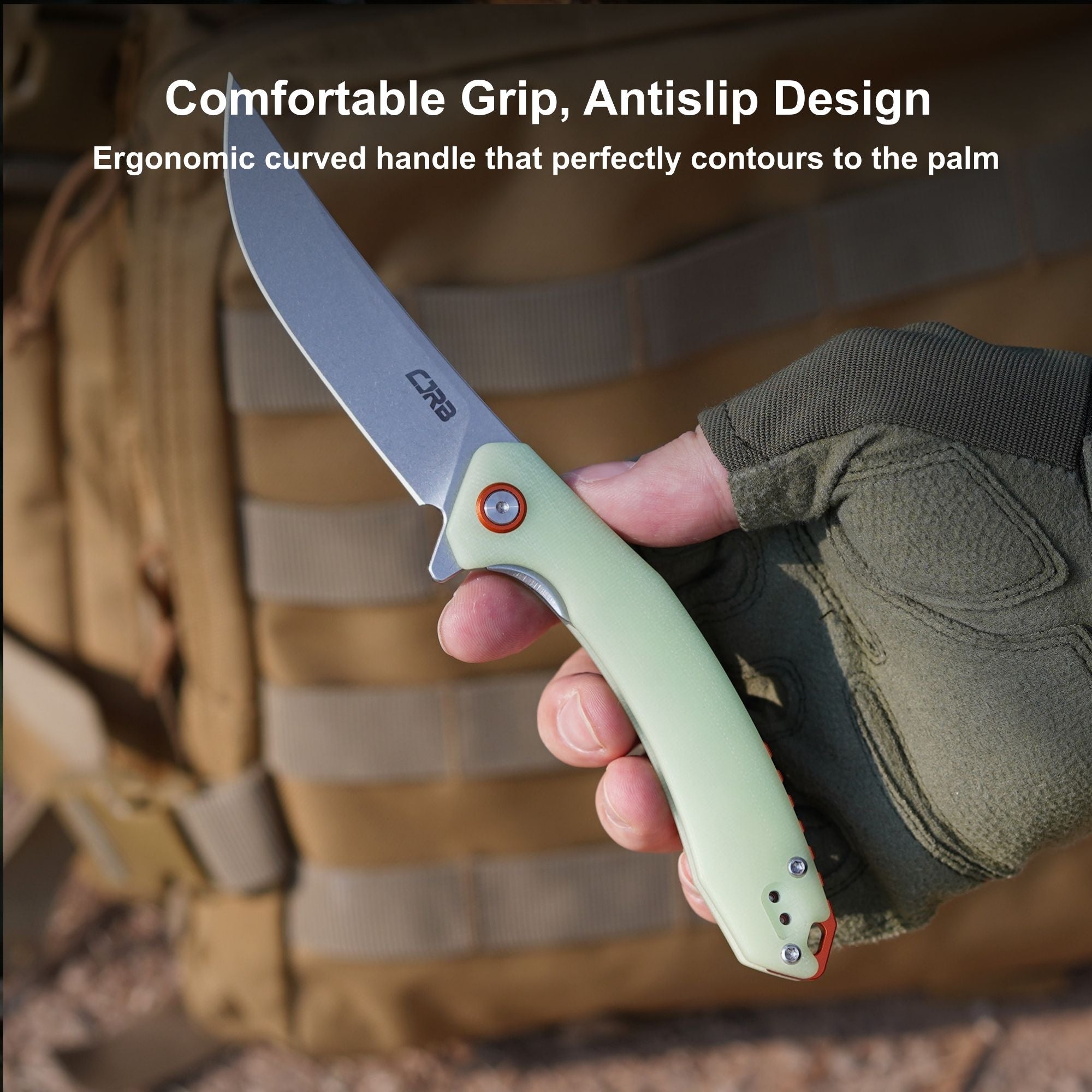 CJRB Gobi Flipper & Liner Lock G10(Glow In the Dark) Handle (3.5'' Stone Wash AR-RPM9 Blade) J1906-GD