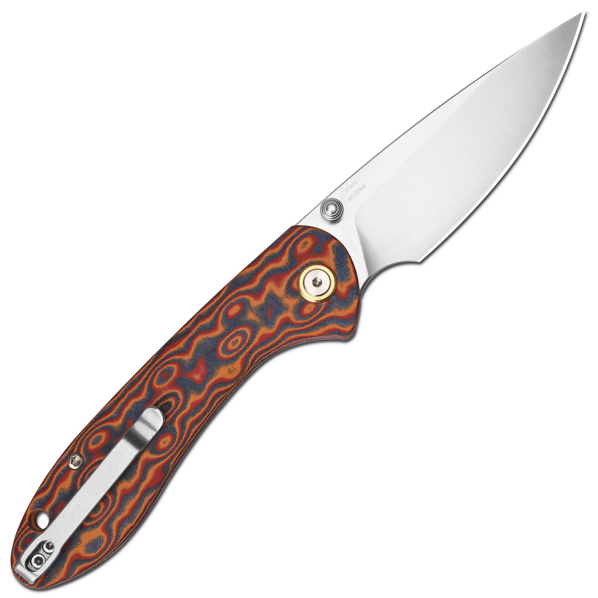 CJRB Feldspar Thumb Stud & Top Liner Lock Folding Knife Red Orange Micarta with Ripple Pattern Handle (3.53'' Sand Polish AR-RPM9 Steel Blade) J1912X-MOE (Exclusive)