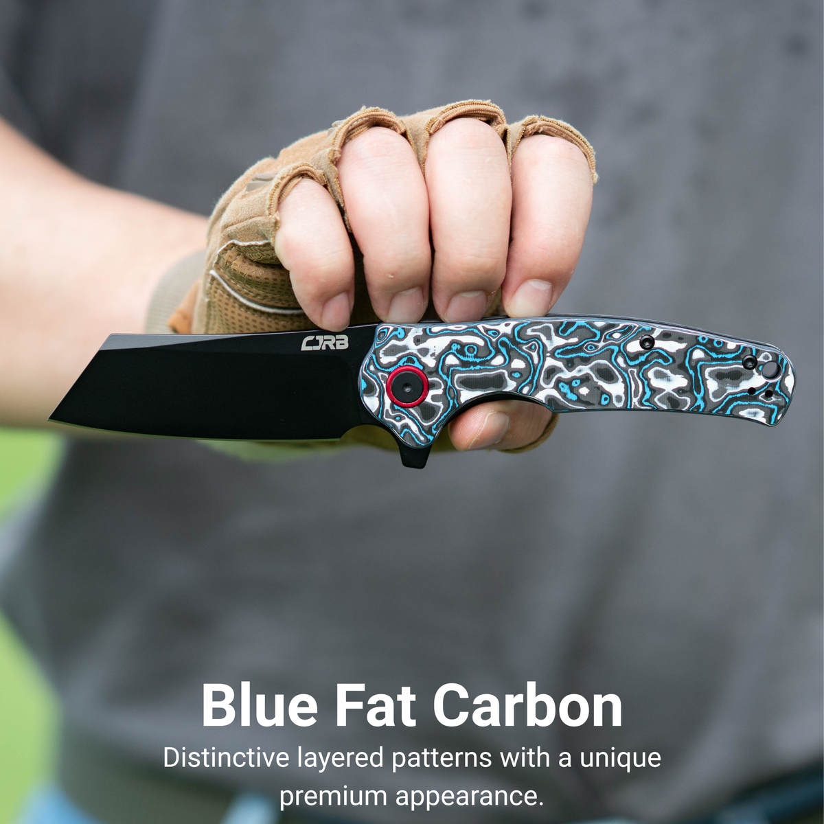 CJRB Crag Flipper & Liner Lock Folding Knife Blue & White Fat Carbon Handle (3.43'' 14C28N Steel Black PVD Coating Blade) J1904-BWCF (Exclusive)
