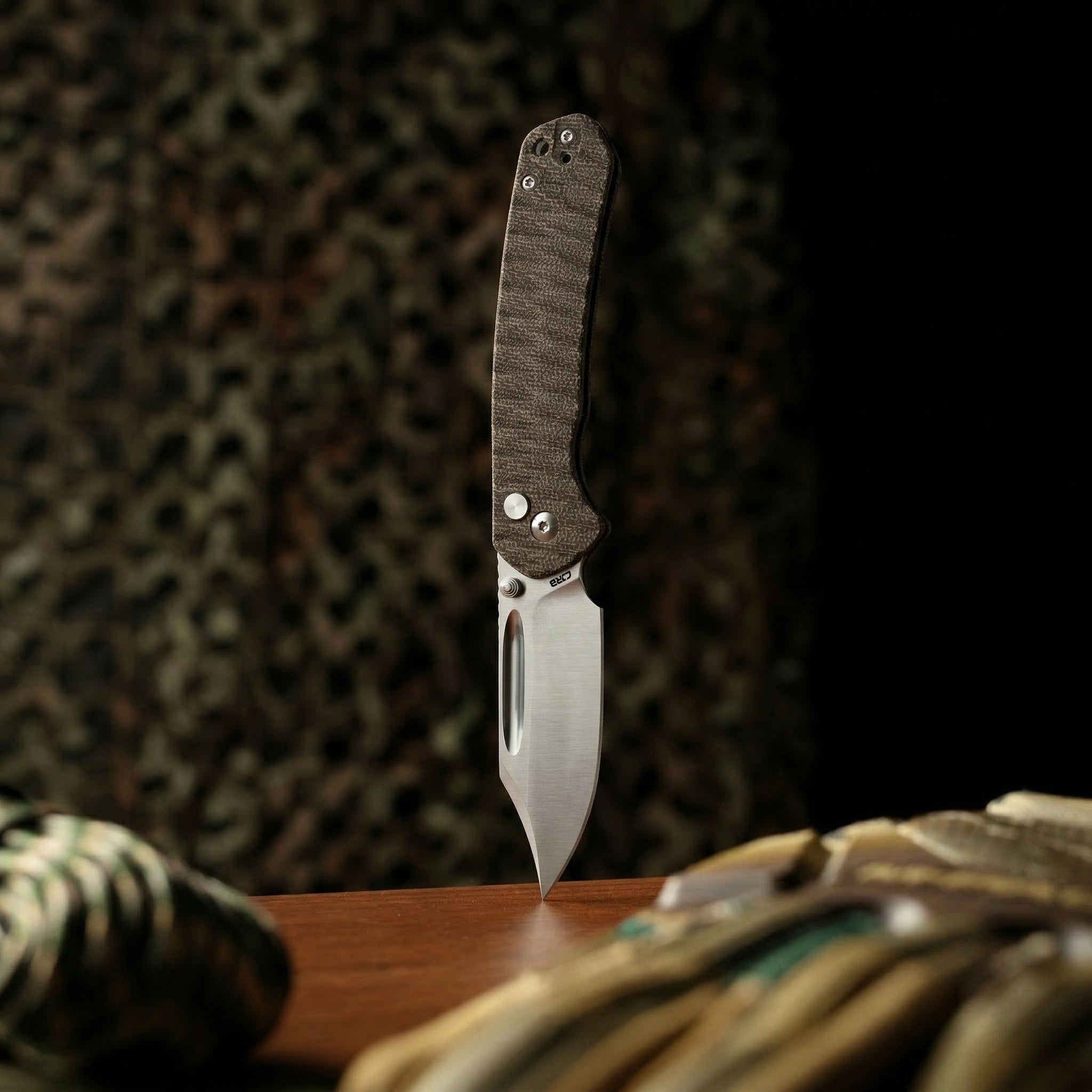 CJRB Bowie Pyrite J1942 AR-SFII Steel Blade Micarta Handle Folding Knives