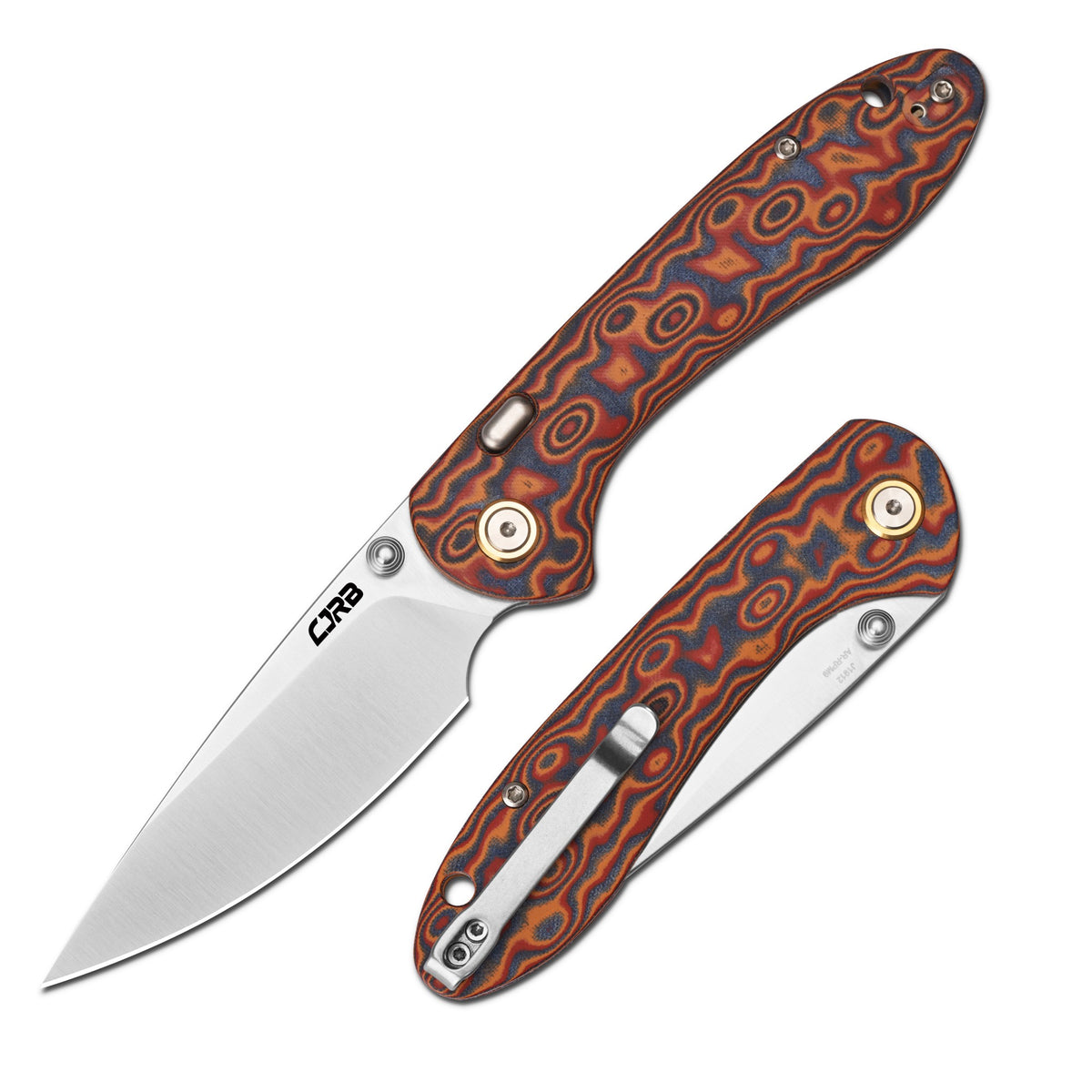 CJRB Feldspar Thumb Stud & Top Liner Lock Folding Knife Red Orange Micarta with Ripple Pattern Handle (3.53'' Sand Polish AR-RPM9 Steel Blade) J1912X-MOE (Exclusive)