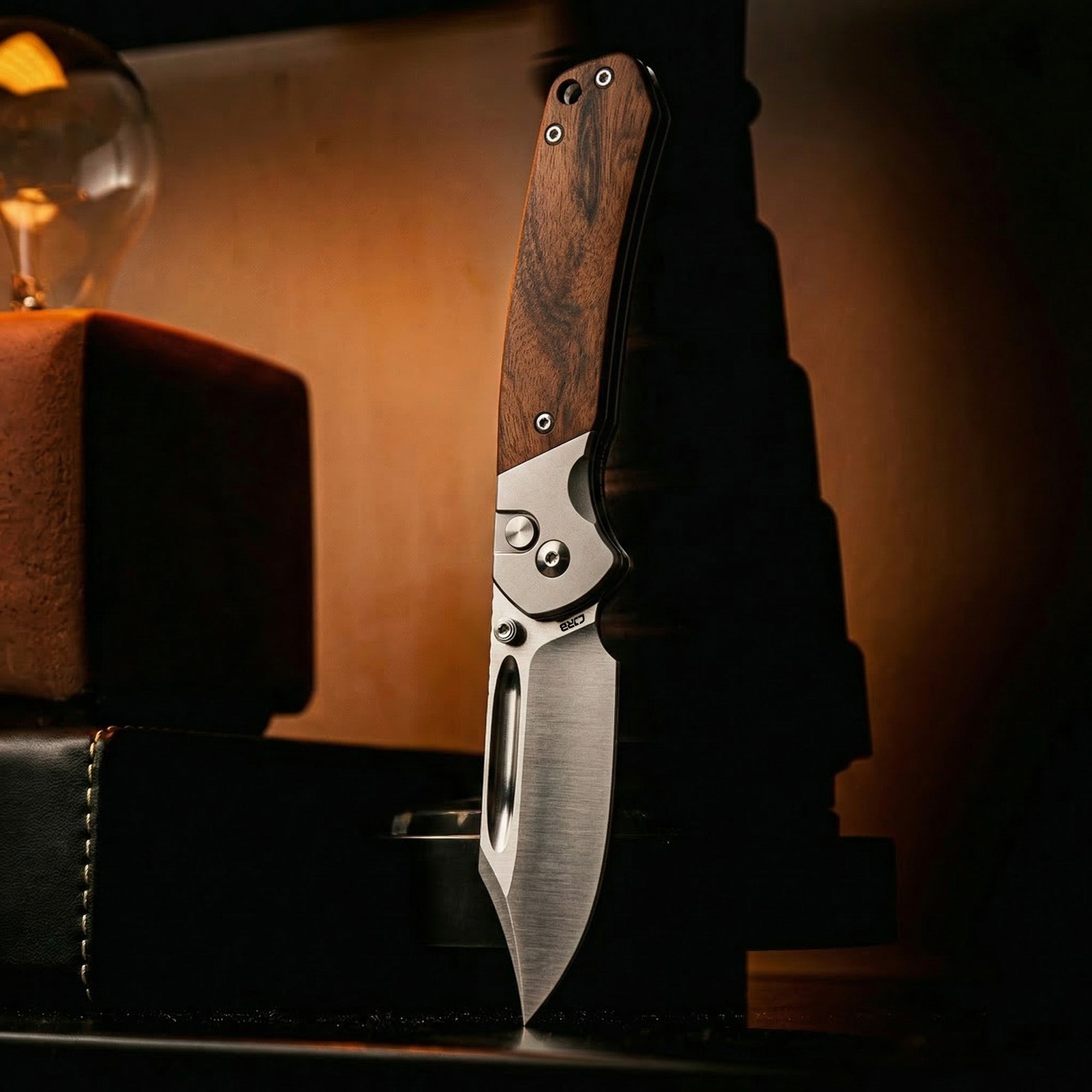 CJRB Bowie Pyrite J1942 AR-RPM9 Steel Blade Wood Handle Folding Knives - Rosewood (J1942-RW)