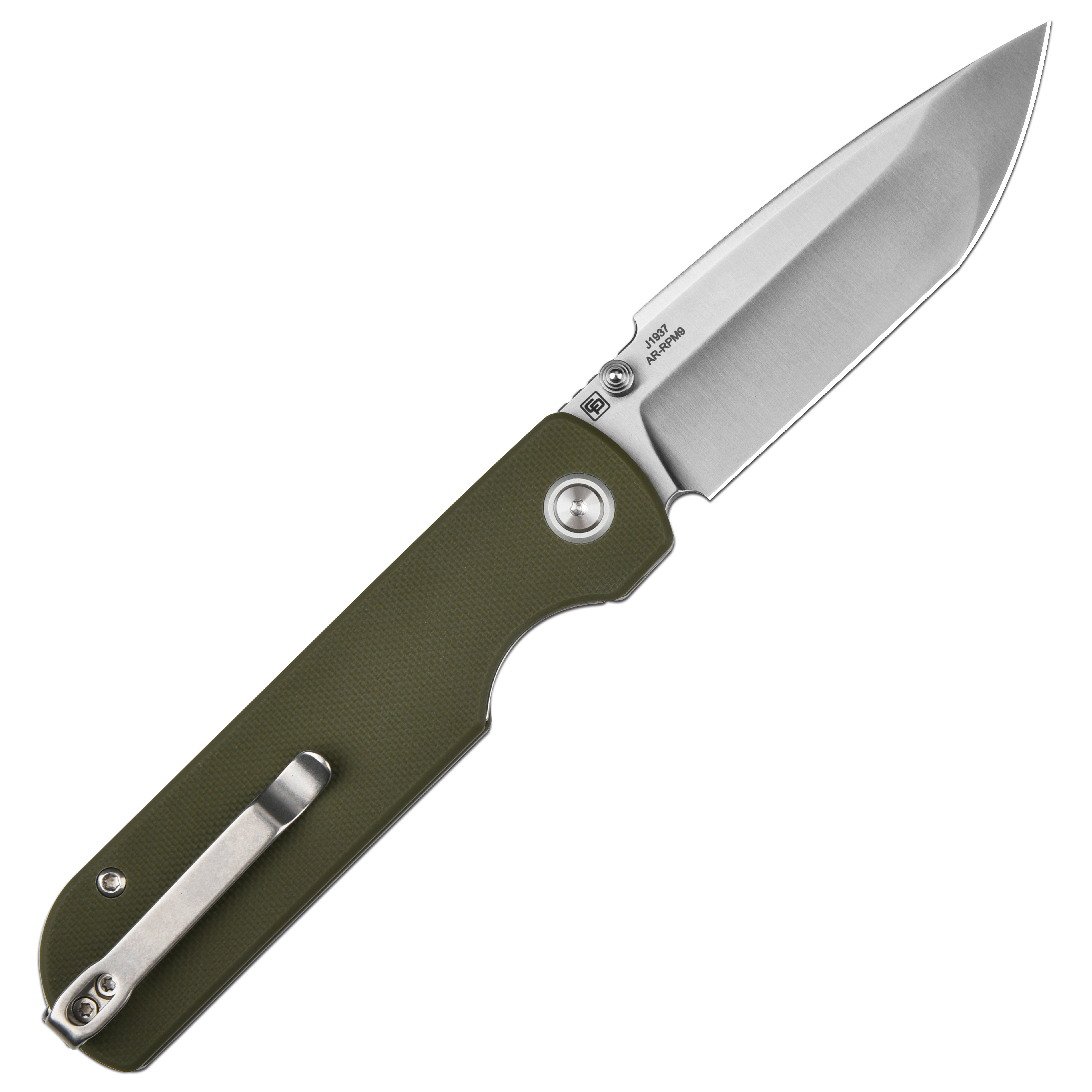 CJRB Nova J1937 AR-RPM9 Steel Blade G10 Handle Folding Knives - Sand Polish / Green (J1937-GN)