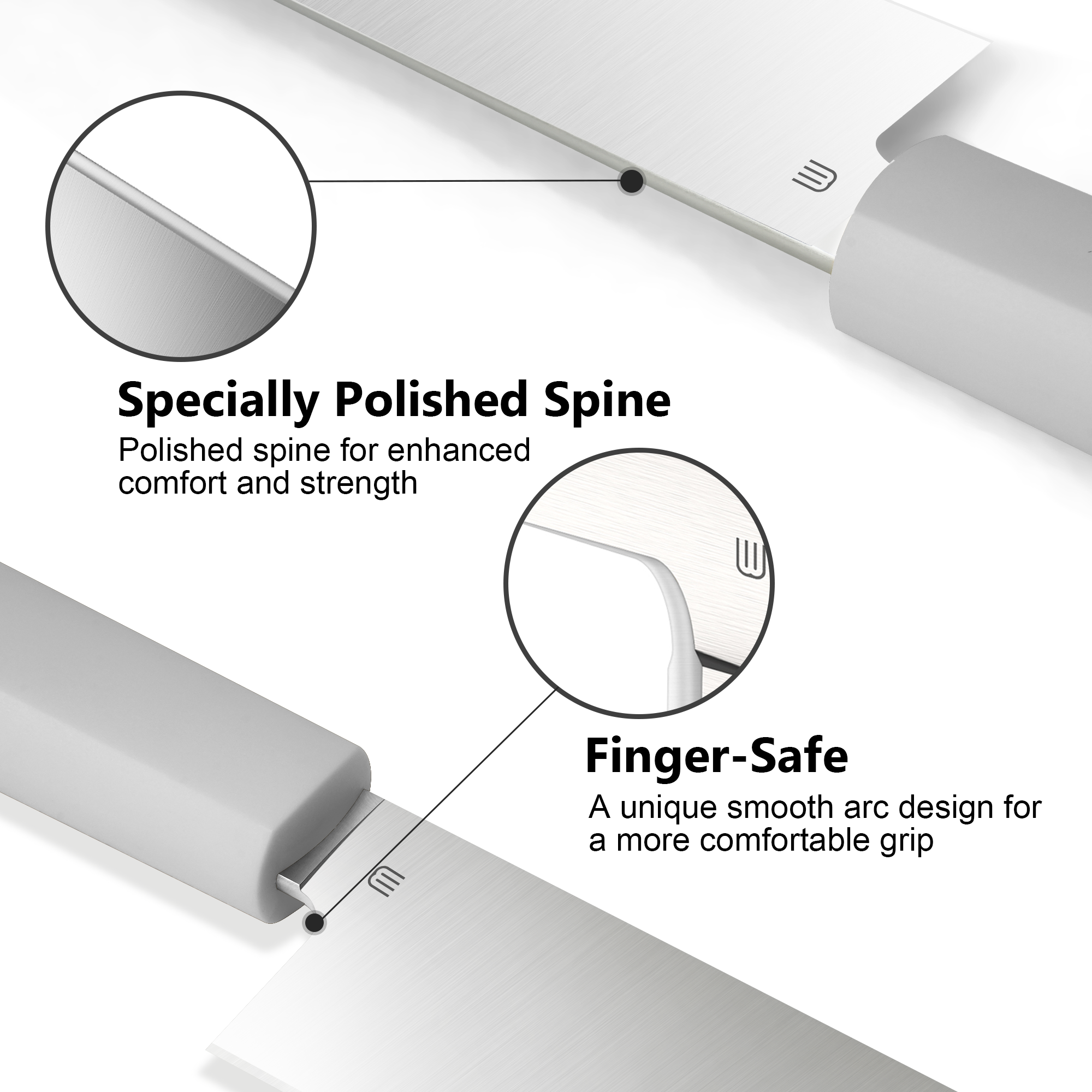 Butterfork Purest 8” Chef's Knife, AR-RPM9 Stainless Steel, Replaceable ABS Handle, Light Grey