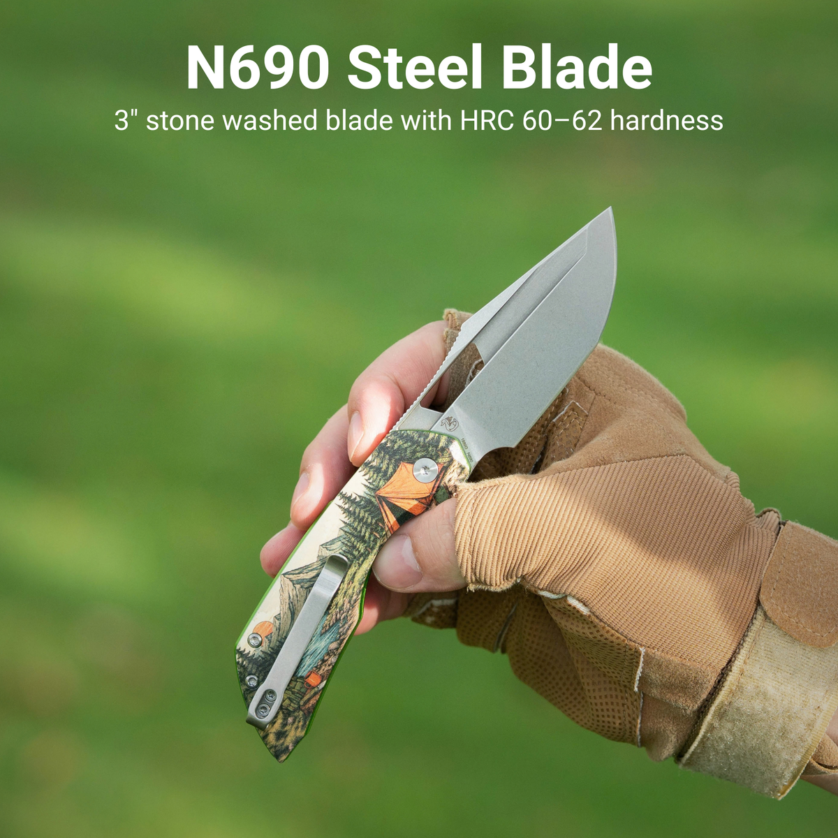 Artisan Cutlery Mousebird Thumb Hole Top Liner Lock EDC Knife 7075-T6 Aluminum Handle Titanium Clip(3'' N690 Stone Wash Blade ) 1889G-SAL (Exclusive)