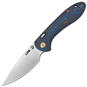 CJRB Feldspar Thumb Stud & Top Liner Lock Folding Knife Blue Brown Micarta with Ripple Pattern Handle (3.53'' Sand Polish AR-RPM9 Steel Blade) J1912X-MBU (Exclusive)