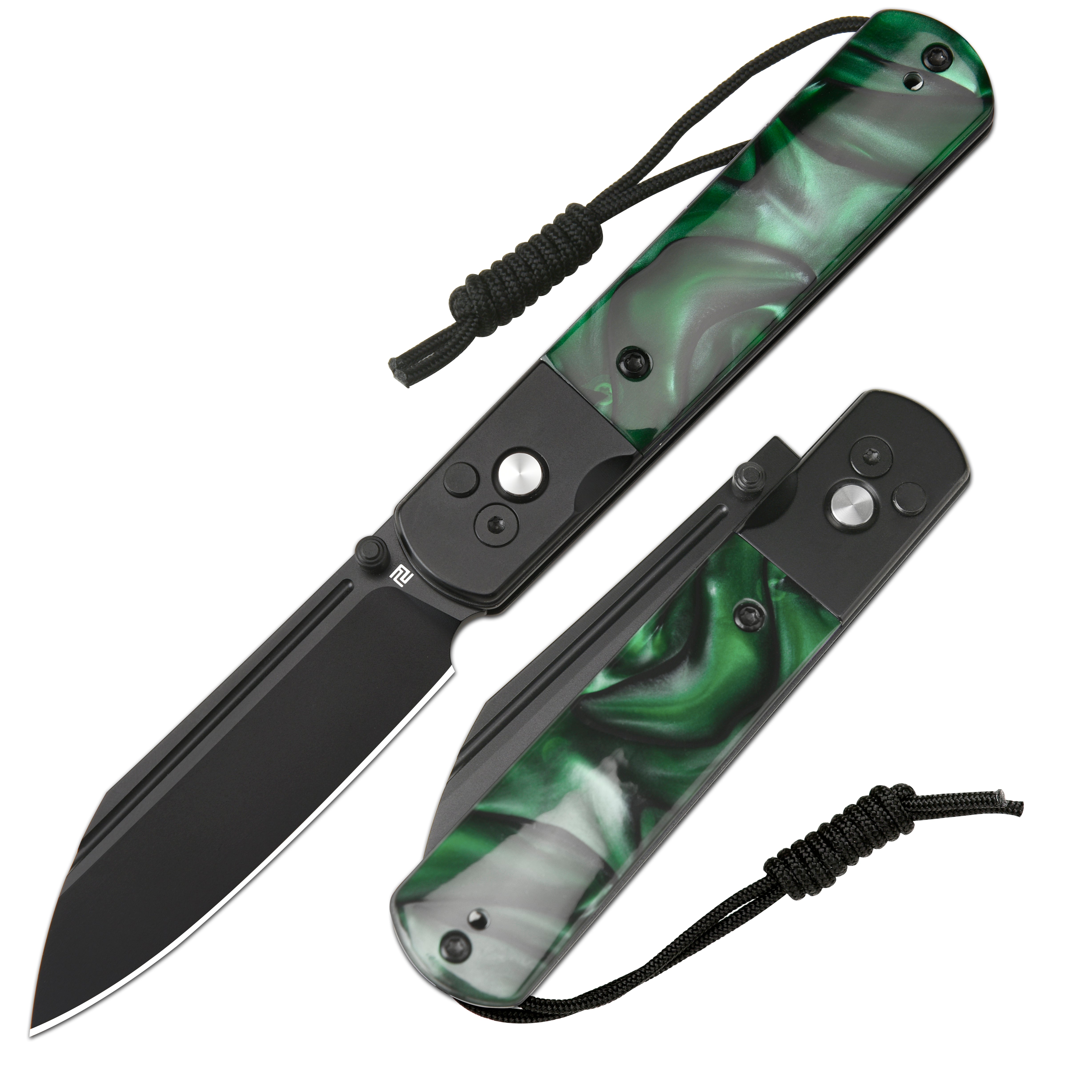 Artisan Cutlery Holm 1875P AR-RPM9 Steel Blade Acrylic Handle Folding Knives - Black & Green (1875P-GNA)