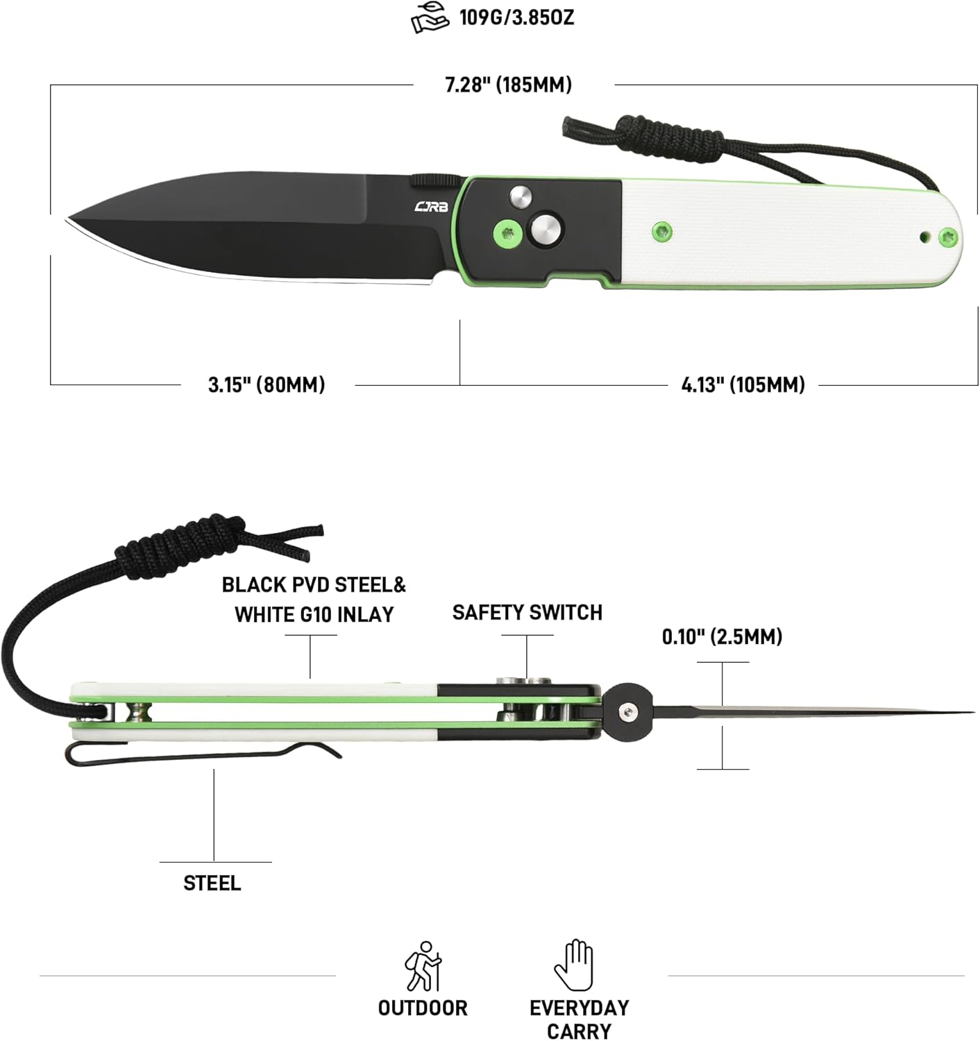CJRB Locust J1951 AR-RPM9 Blade Steel G10 Handle Folding Knives, J1951-BBW