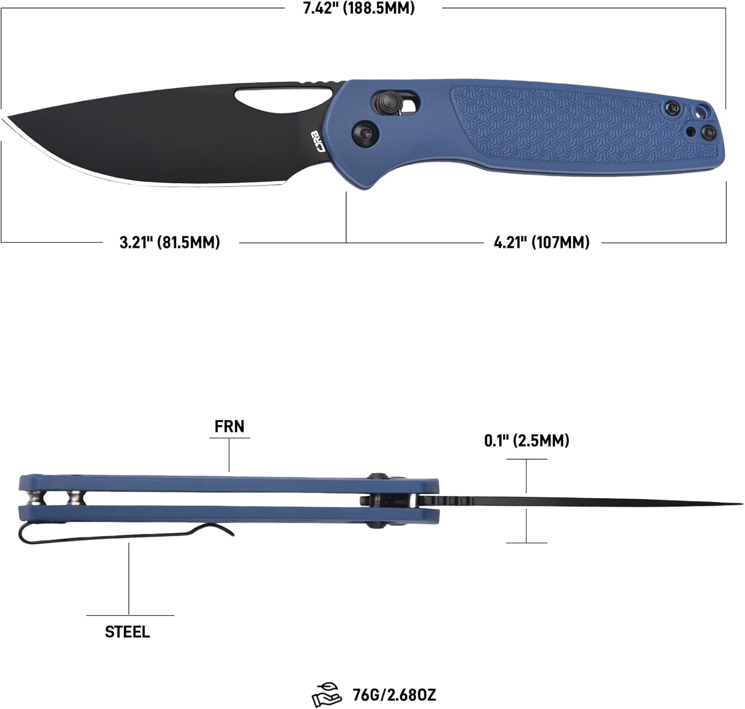 CJRB Acacia J1952 AR-RPM9 Blade Steel FRN Handle Folding Knives - Black PVD Blade/Blue FRN Handle (J1952-BBU)