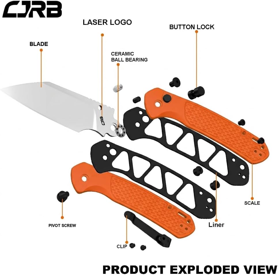 CJRB Pyrite-Light J1945 AR-SFII Steel FRN Handle Folding Knives - Orange FRN Handle/Stone Washed Blade (J1945-OE)
