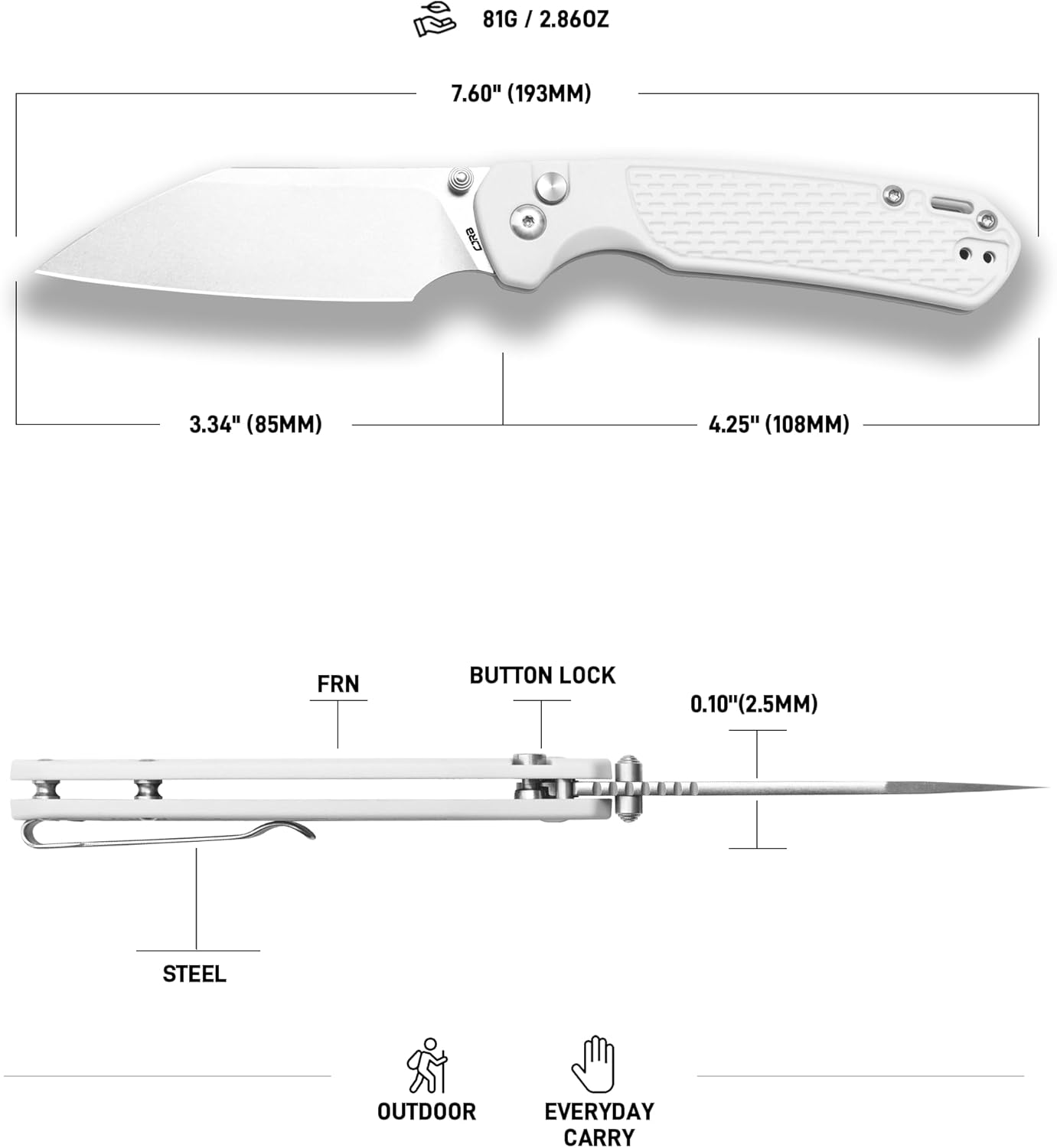 CJRB Pyrite-Light J1945 CPM S90V Steel Light Grey FRN Handle Folding Knives
