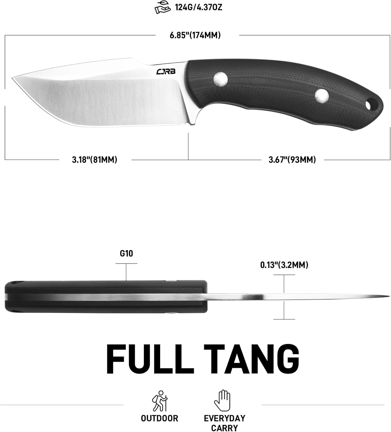 CJRB Mutt J1958 AR-RPM9 Steel Blade Fixed Blade Knives - Black G10 (J1958-BK)