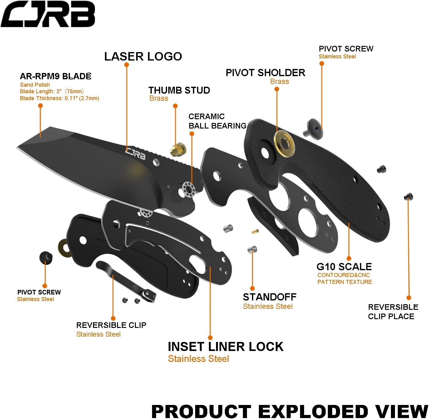 CJRB Maileah J1918 AR-RPM9 Steel Black Pvd Blade G10 Handle Folding Knives