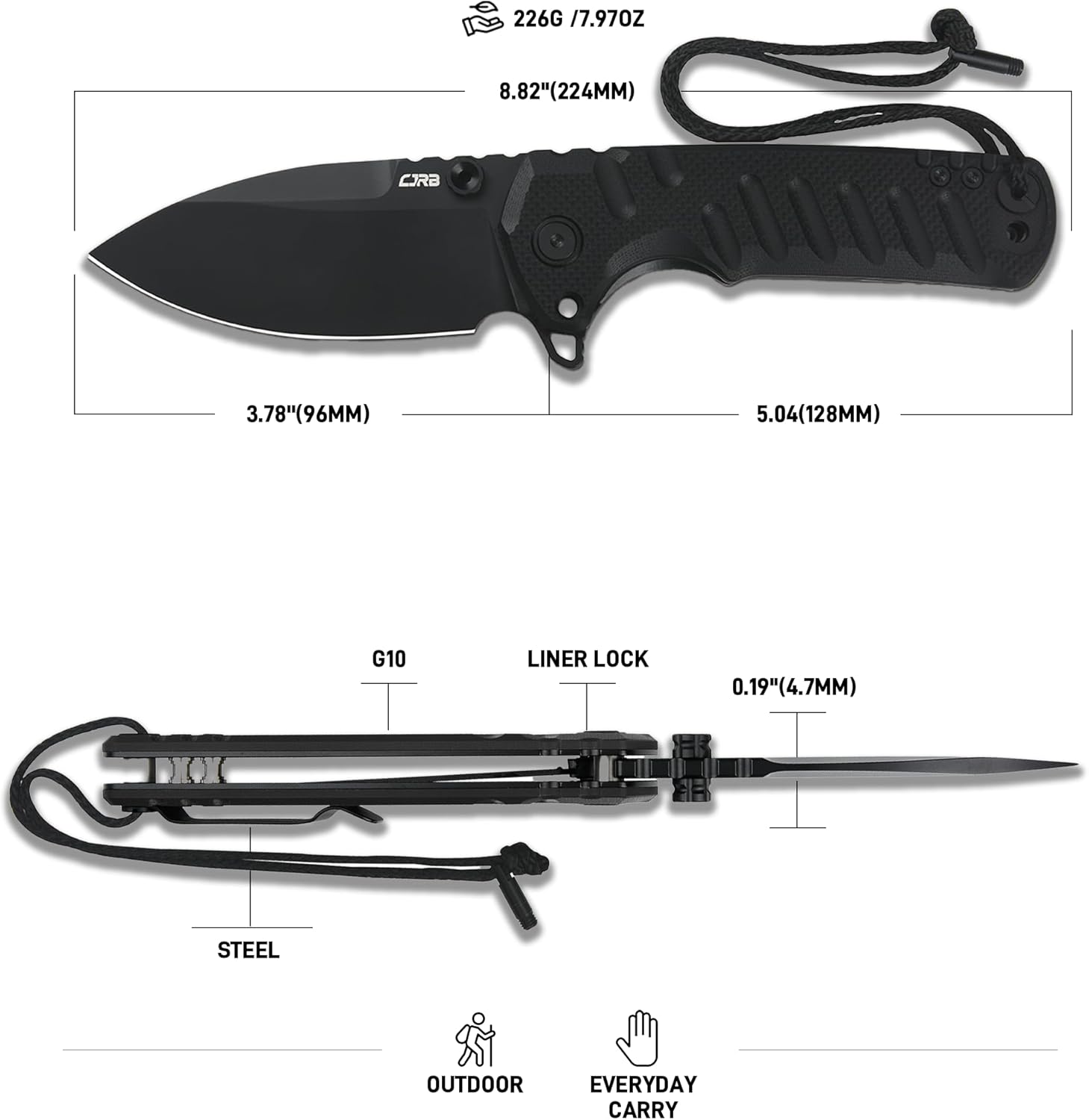 CJRB Tundra J1966 D2 Steel Blade Black G10 Handle Folding Knives