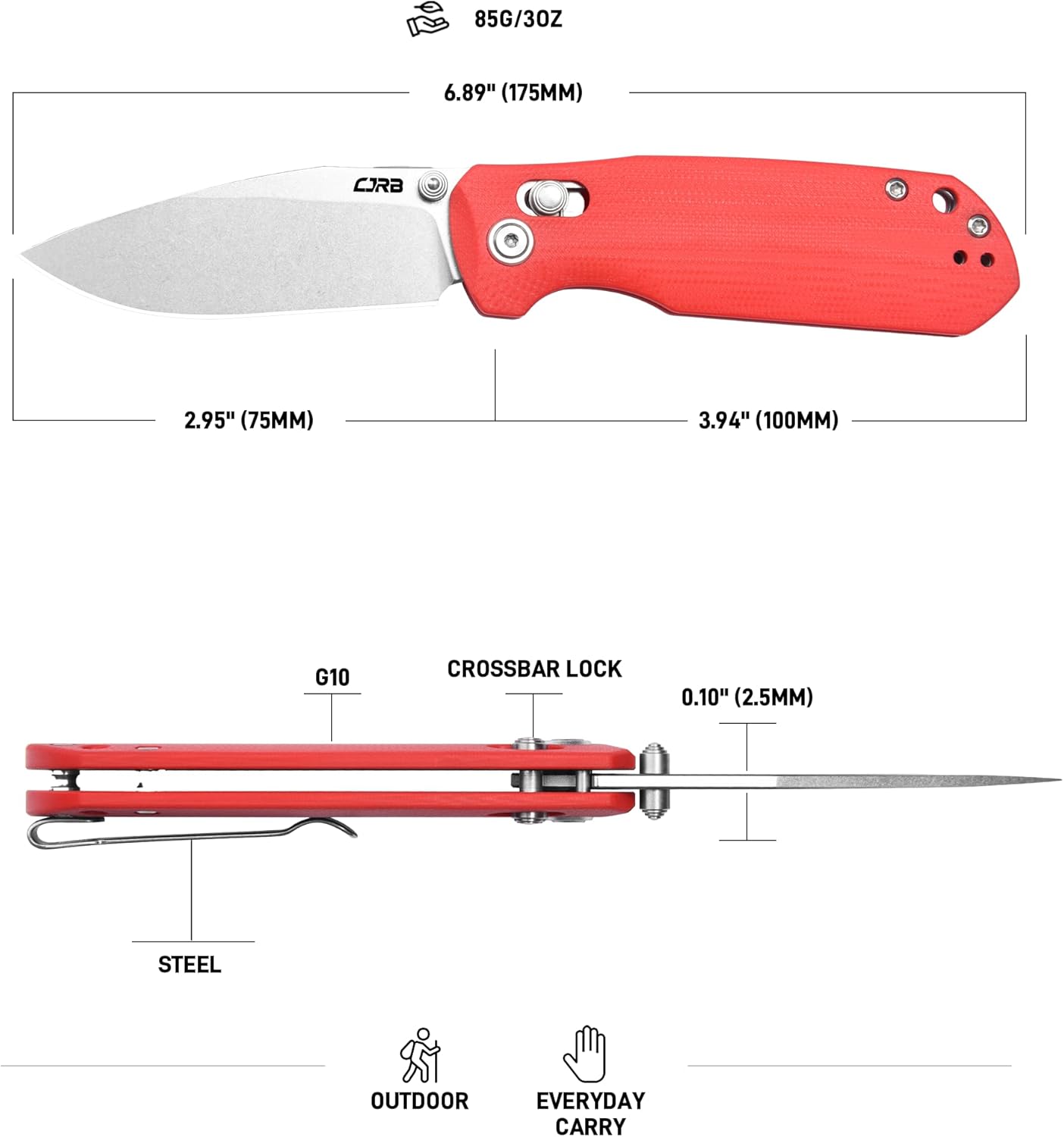 CJRB Maximal J1954 AR-RPM9 Blade G10 Handle Folding Knives -Red(J1954-RE)