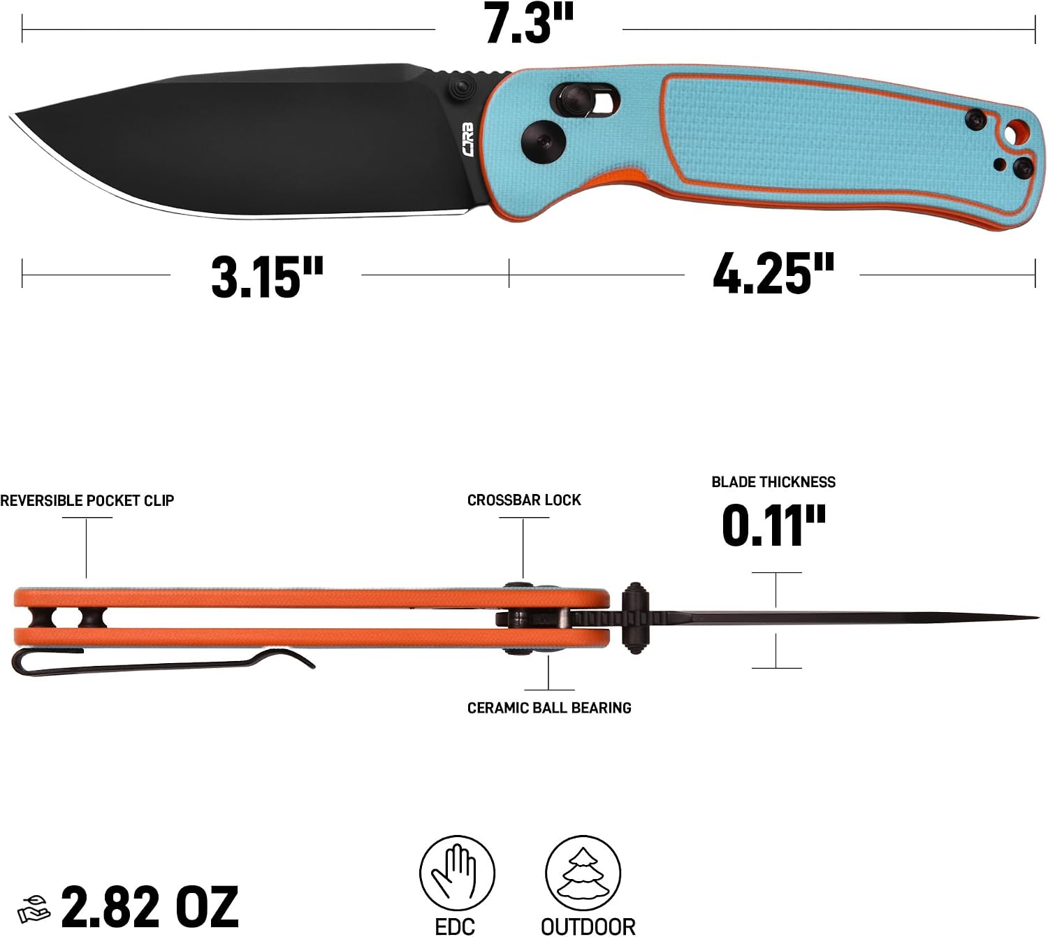 CJRB Shale J1943 AR-RPM9 Steel Blade G10 Handle Folding Knives - Black PVD / Blue&Orange G10 (J1943-BBO)