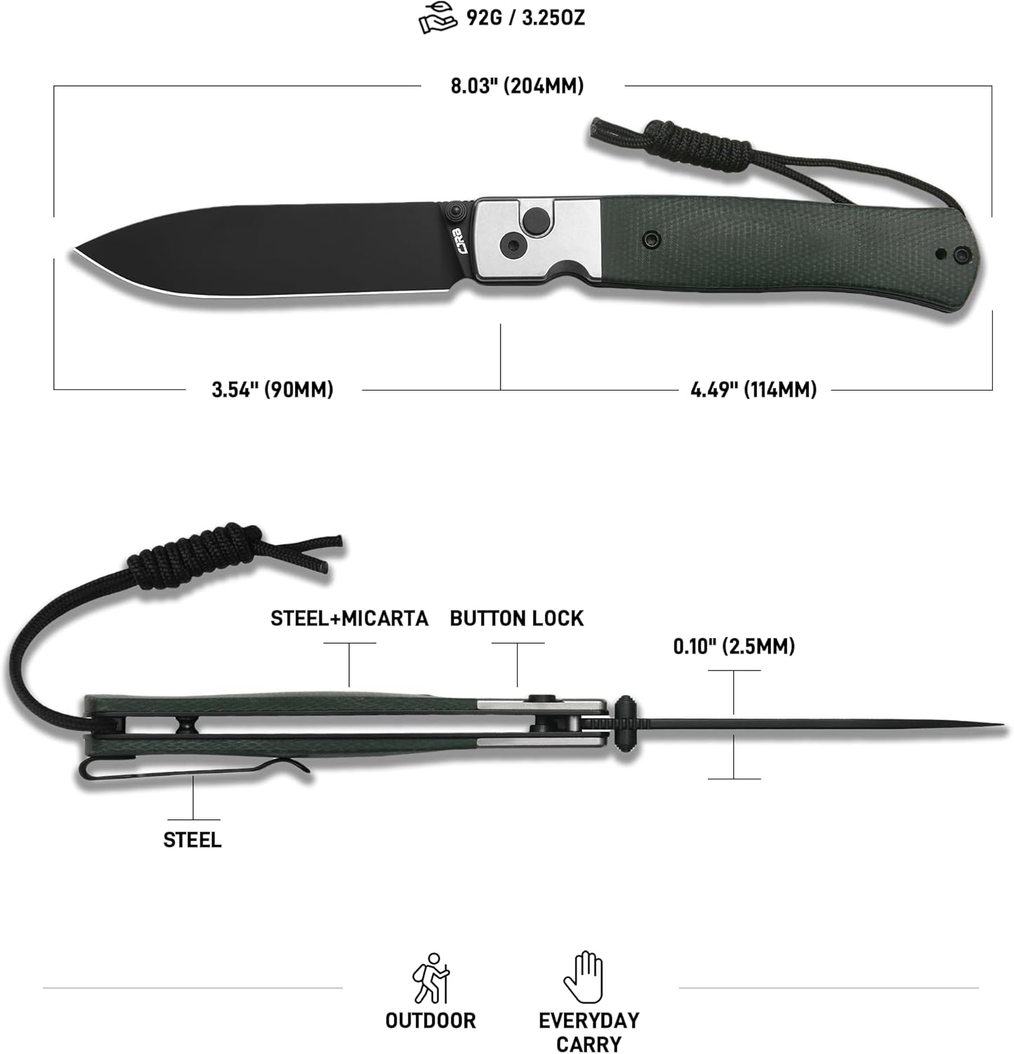 CJRB Glacier J1961 AR-RPM9 Steel Blade Steel and Micarta Handle Folding Knives