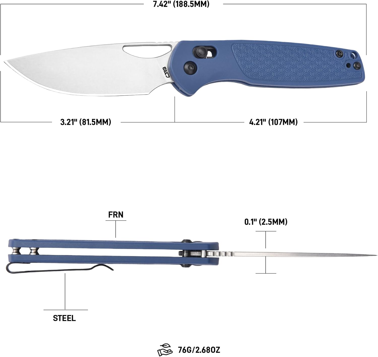 CJRB Acacia J1952 AR-RPM9 Blade Steel FRN Handle Folding Knives - Stone Wash Blade/Blue FRN Handle (J1952-BU)