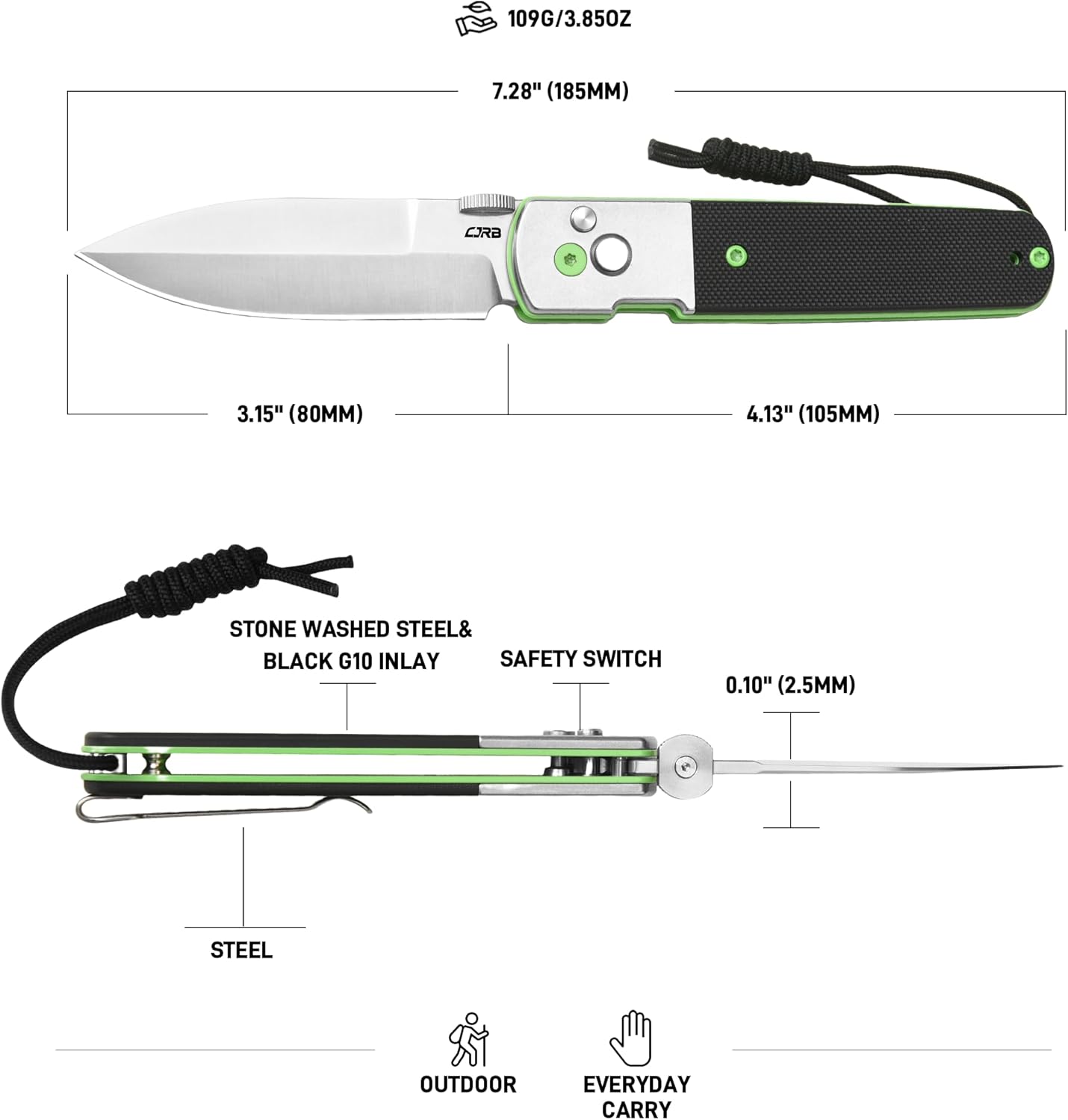 CJRB Locust J1951 AR-RPM9 Blade Steel G10 Handle Folding Knives, J1951-SBK
