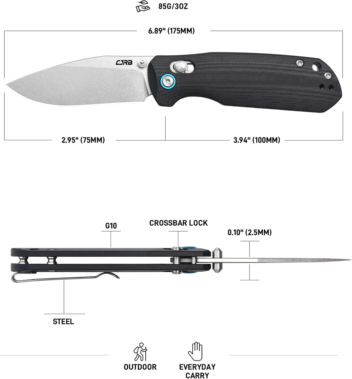 CJRB Maximal J1954 AR-RPM9 Blade G10 Handle Folding Knives -Black(J1954-BK)