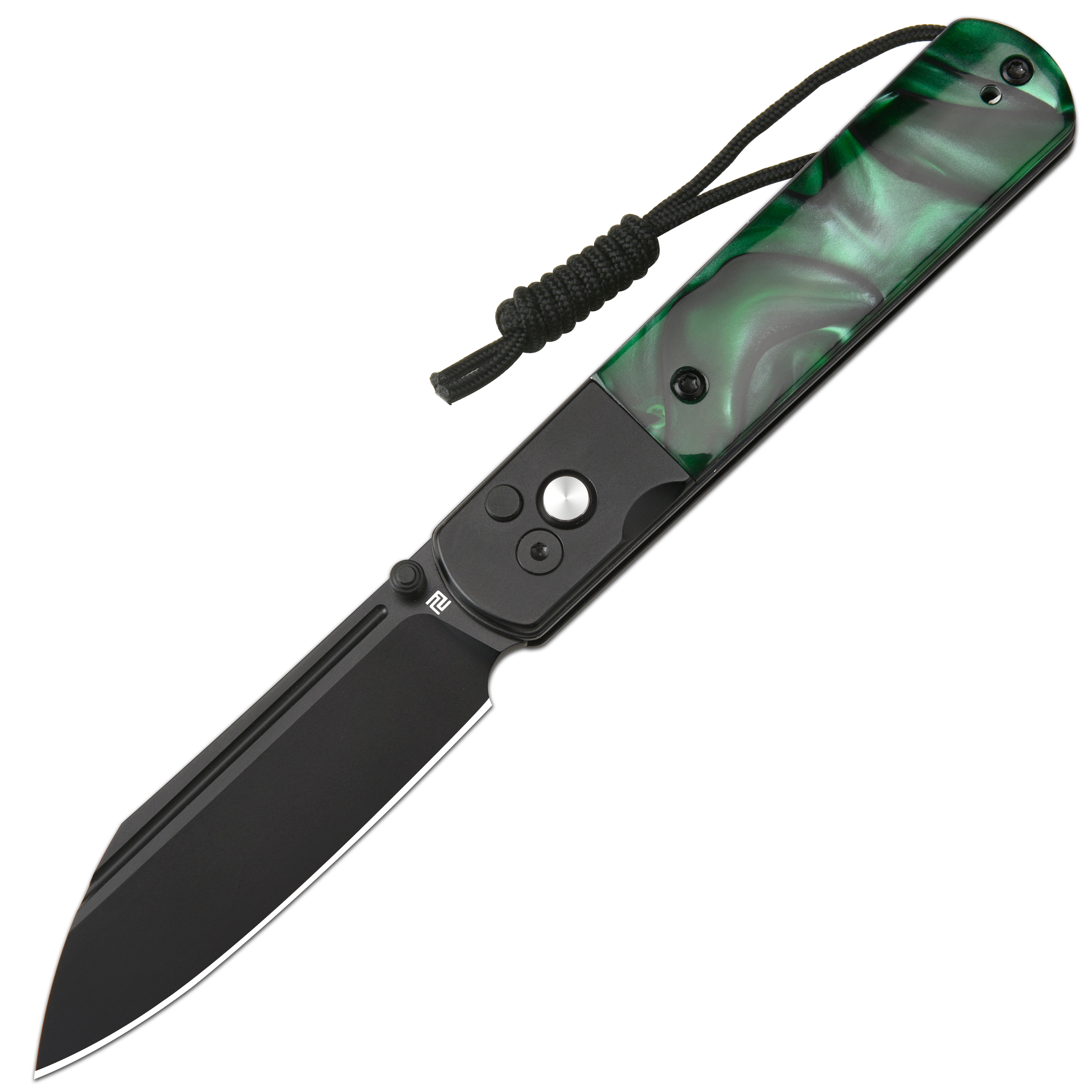 Artisan Cutlery Holm 1875P AR-RPM9 Steel Blade Acrylic Handle Folding Knives - Black & Green (1875P-GNA)