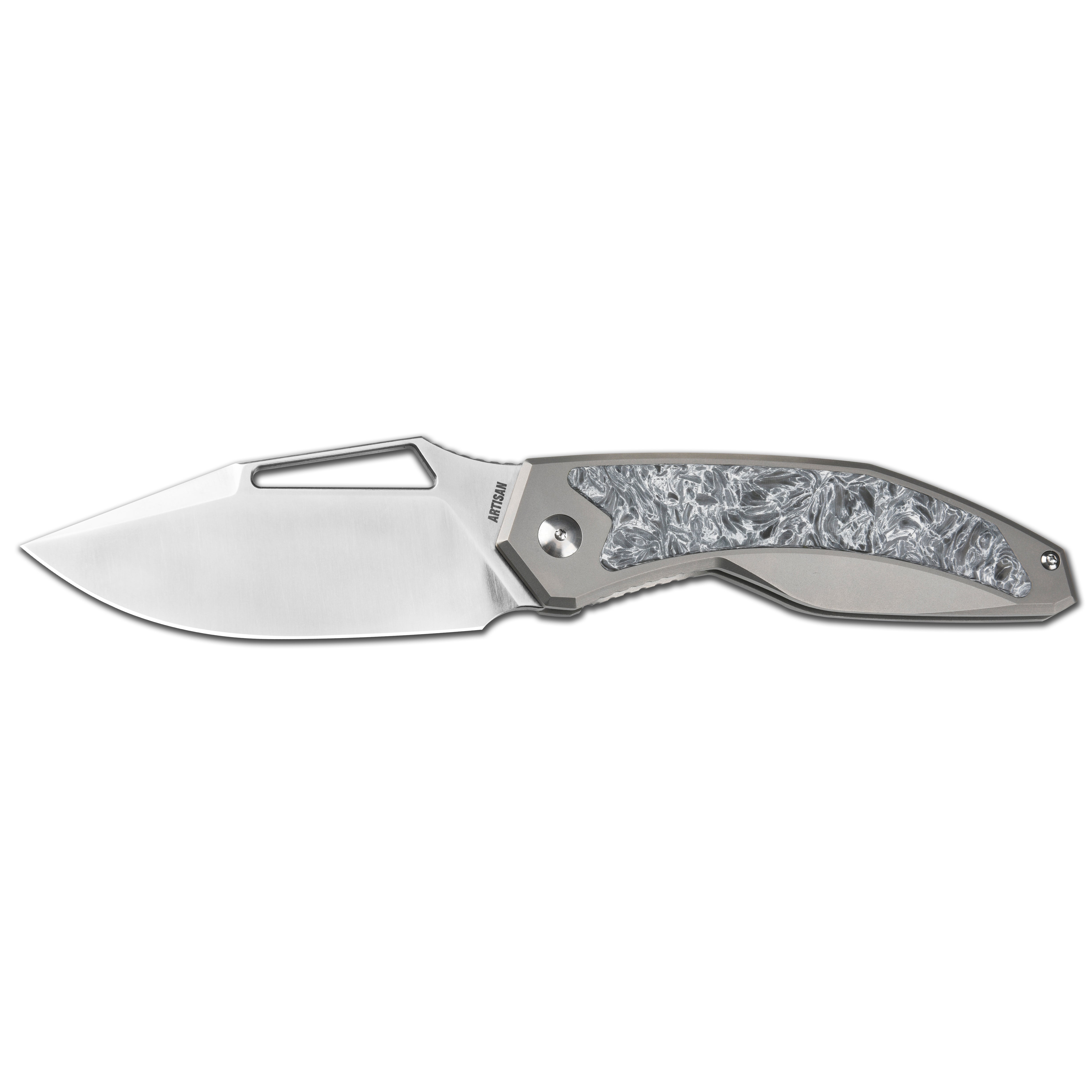 Artisan Cutlery Fragarach ATZ-1879G S90V Blade Titanium Handle Folding Knives - Sand Polish Blade/Dark Matter Polar Fat Carbon Inlay (1879G-DM)