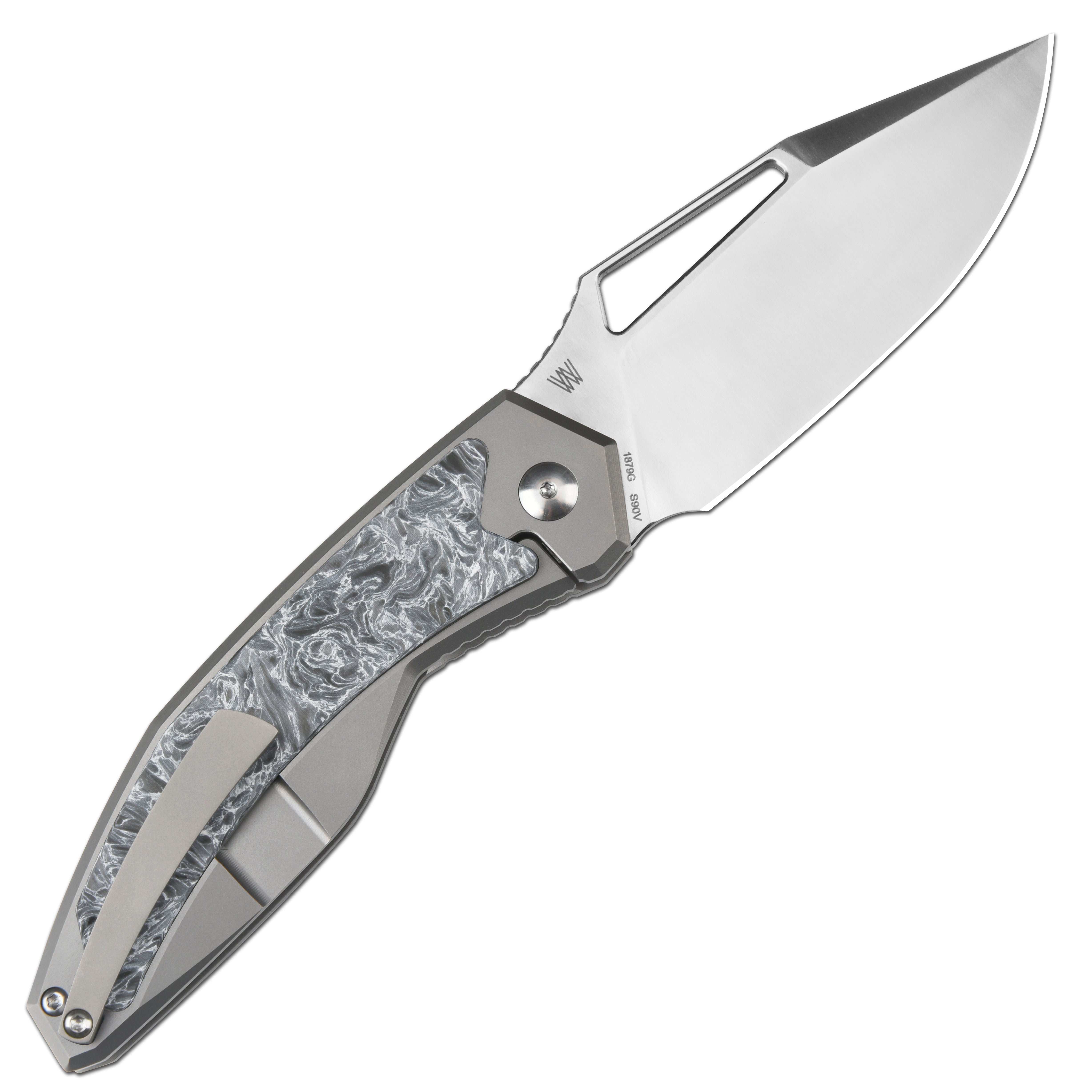 Artisan Cutlery Fragarach ATZ-1879G S90V Blade Titanium Handle Folding Knives - Sand Polish Blade/Dark Matter Polar Fat Carbon Inlay (1879G-DM)