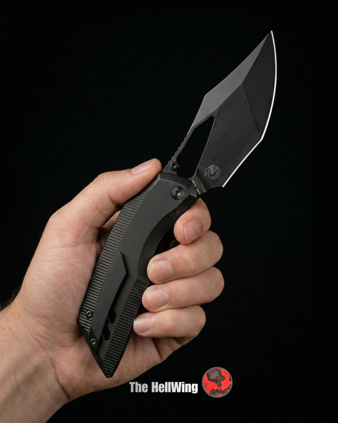 Artisan Cutlery The HellWing | All Black Ti with Red Fatcarbon Inlay - Product view 3