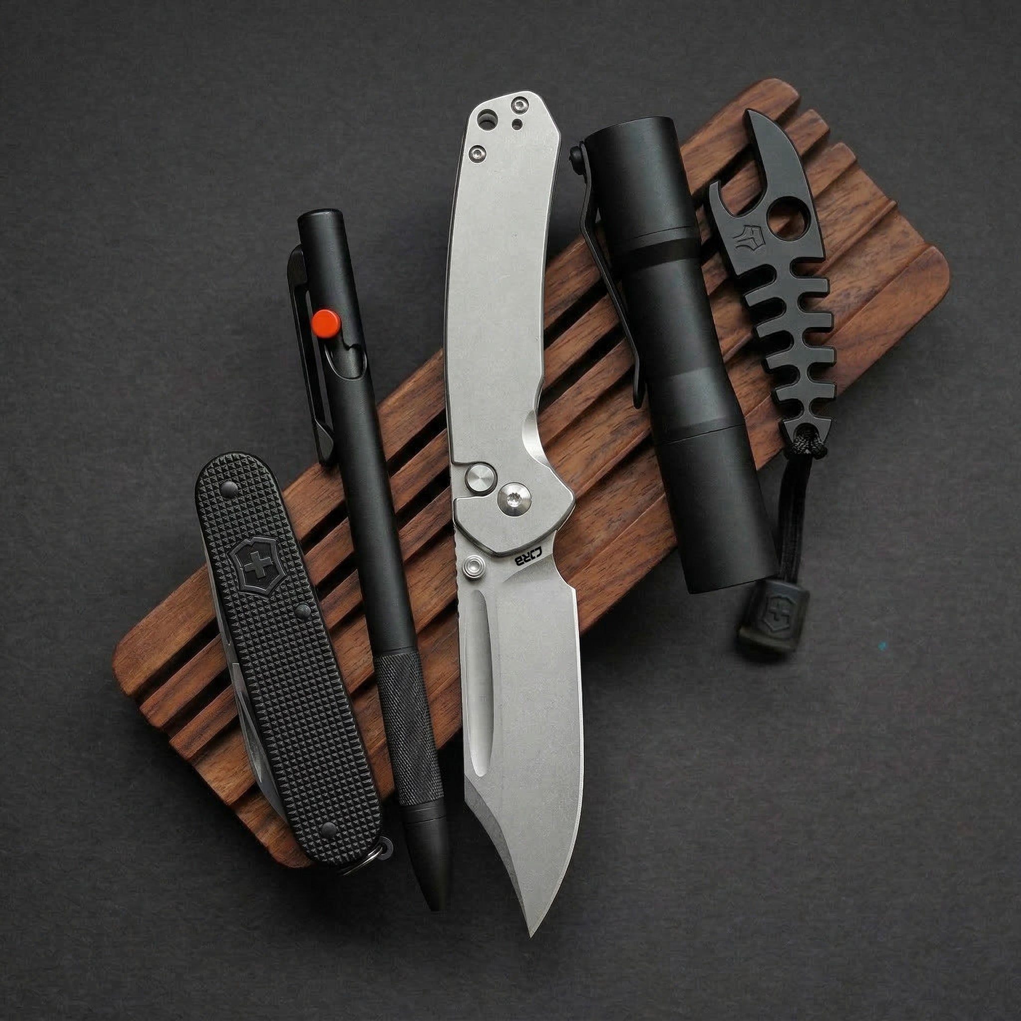 CJRB Bowie Pyrite J1942 AR-RPM9 Steel Blade Steel Handle Folding Knives - Stonewash Steel (J1942-ST)