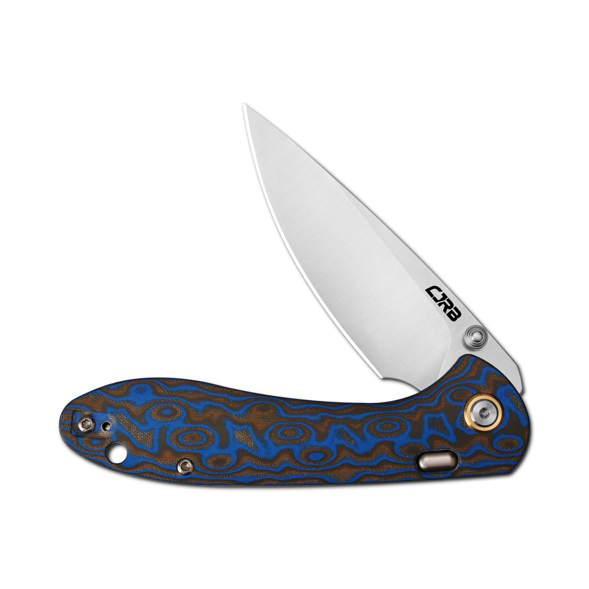 CJRB Feldspar Thumb Stud & Top Liner Lock Folding Knife Blue Brown Micarta with Ripple Pattern Handle (3.53'' Sand Polish AR-RPM9 Steel Blade) J1912X-MBU (Exclusive)
