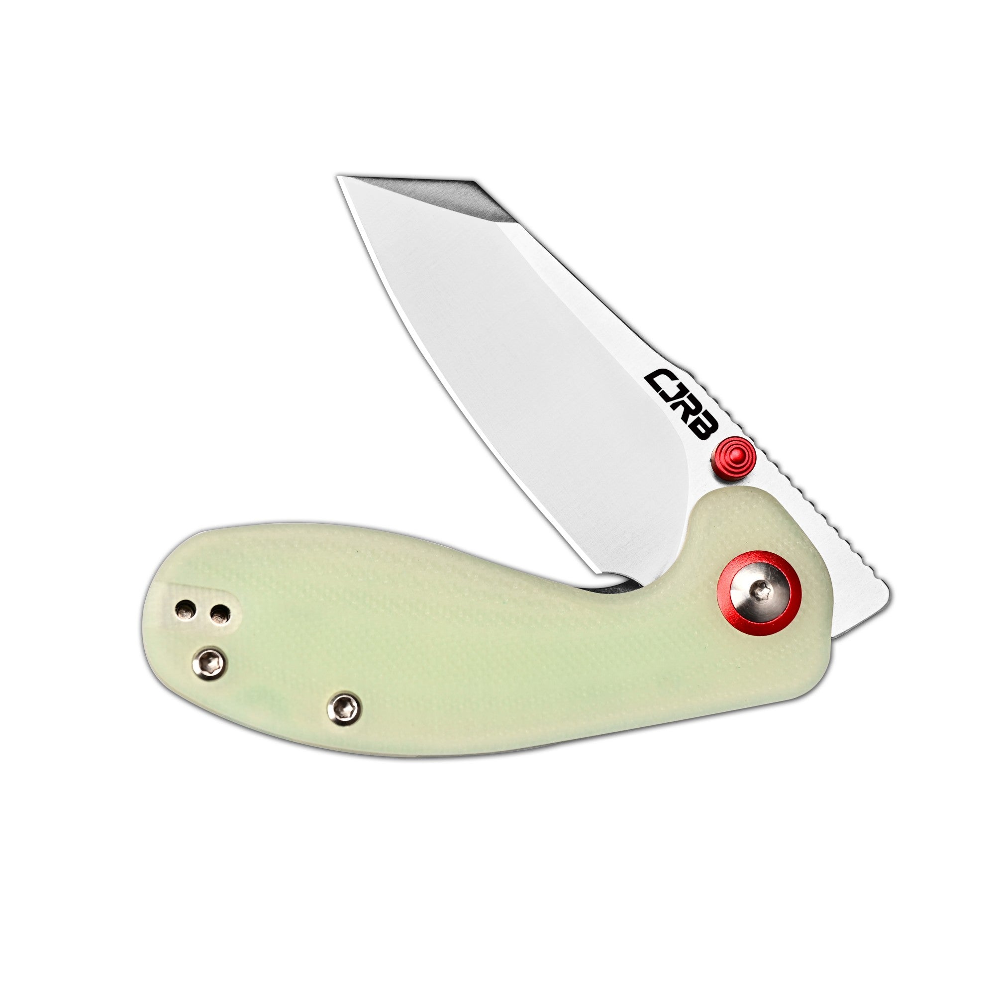 Close up of the textured G10 glow handle showing the grain and material quality