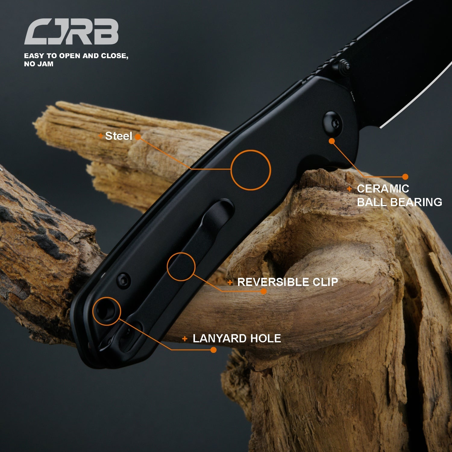CJRB Pyrite J1925 AR-RPM9 Steel Blade Steel Handle Folding Knives - STEEL(Black) (J1925-BST)
