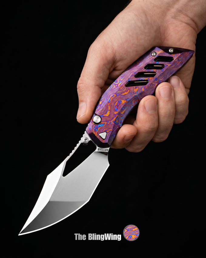 Artisan Cutlery The BlingWing | Titanium Damascus and Hand Polished Blade - Product view 2
