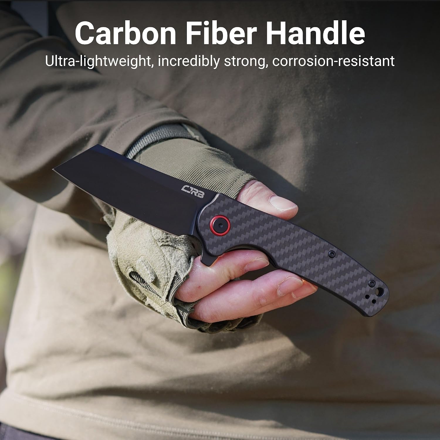 CJRB Crag Flipper & Liner Lock Folding Knife Carbon Fiber Handle (3.43'' AR-RPM9 Steel Black PVD Coating Blade) J1904-CF