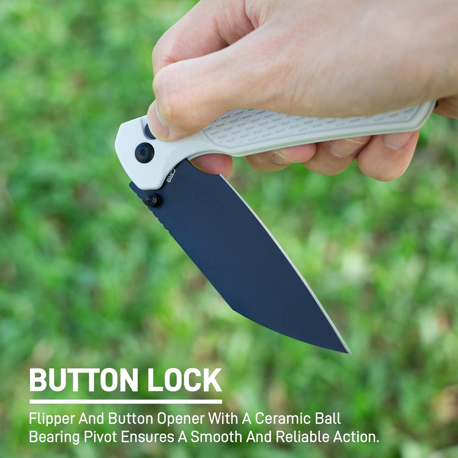 CJRB Pyrite-Light J1945 AR-RPM9 Steel Blade FRN Handle Folding Knives - Black PVD / Light Grey (J1945-BGY)