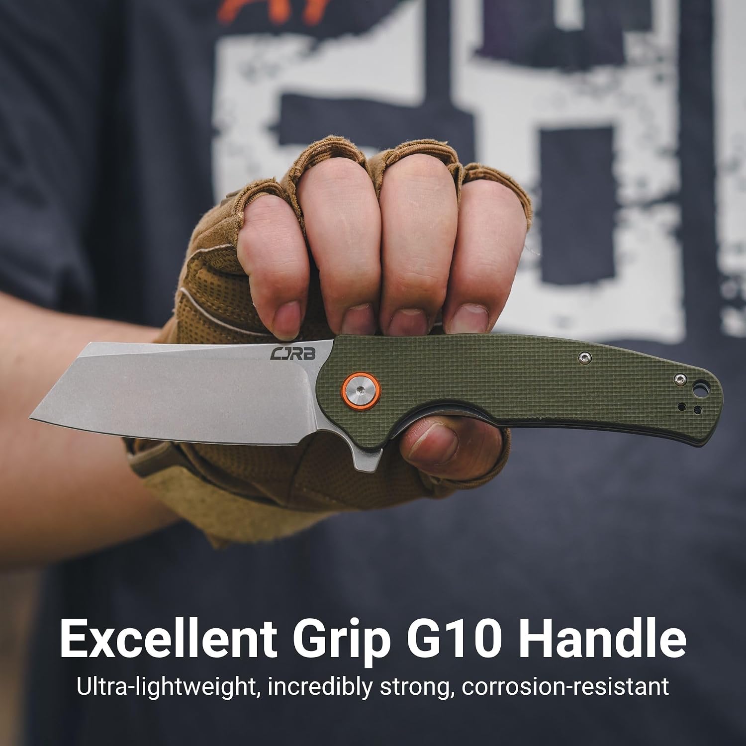 CJRB Crag Flipper & Thumb Stud & Liner Lock Folding Knife Green G10 Handle (3.43'' Stone Wash AR-RPM9 Steel Blade) J1904-GNF