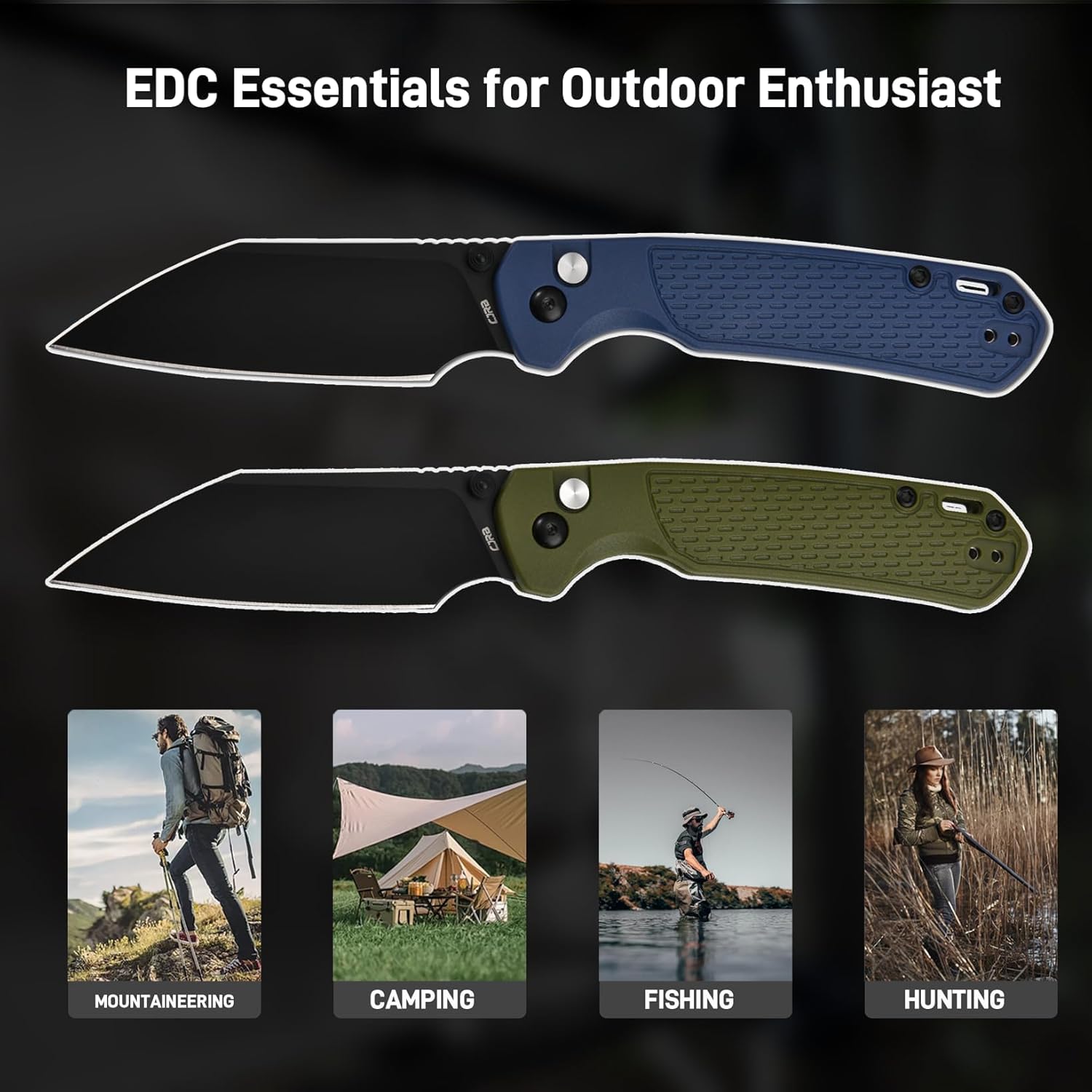 CJRB Pyrite-Light J1945 AR-RPM9 Steel Blade FRN Handle Folding Knives - Blue/Black PVD (J1945-BBU)