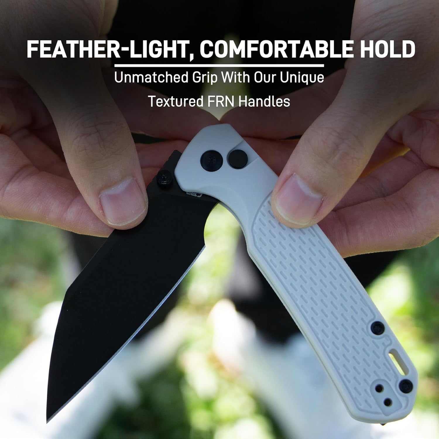 CJRB Pyrite-Light J1945 AR-RPM9 Steel Blade FRN Handle Folding Knives - Black PVD / Light Grey (J1945-BGY)