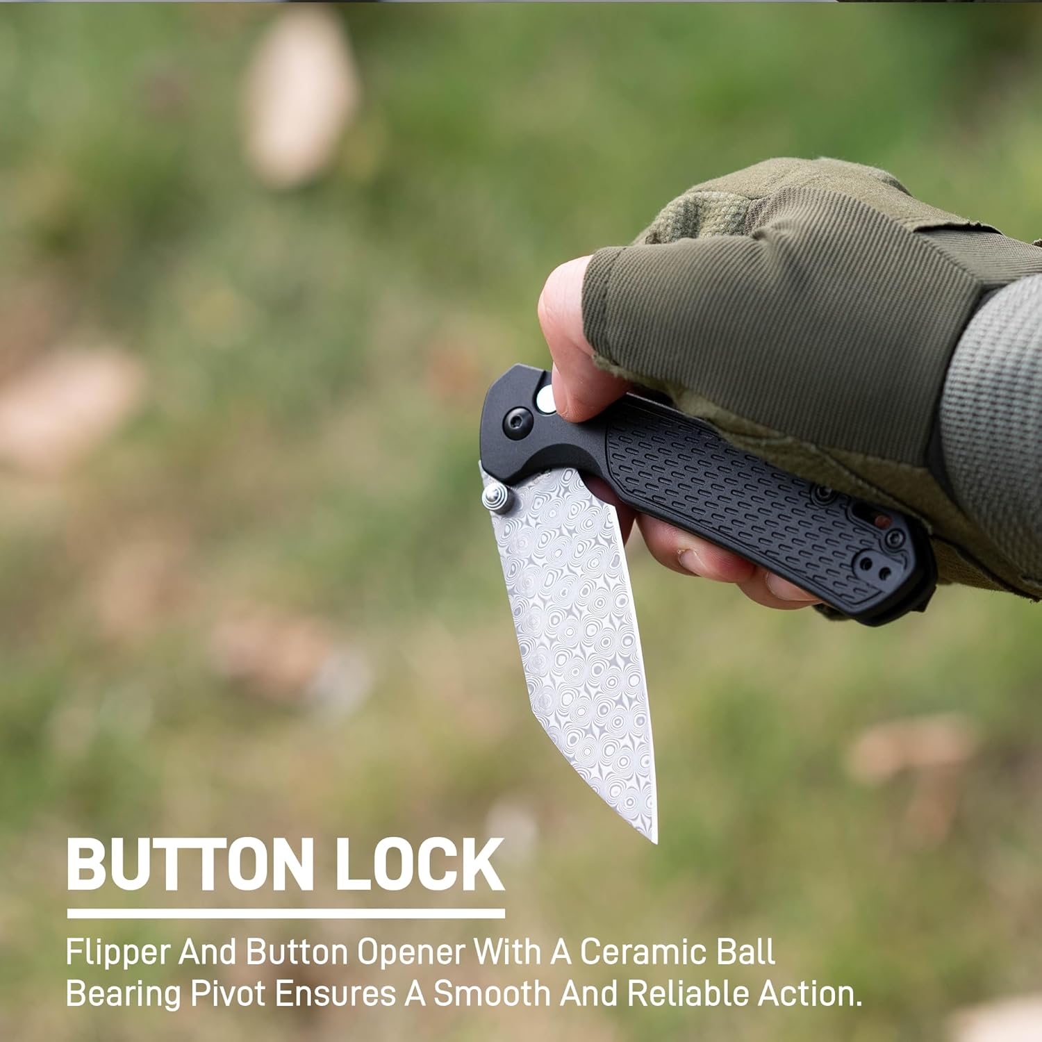 CJRB Pyrite-Light J1945 Damascus Blade FRN Handle Folding Knives